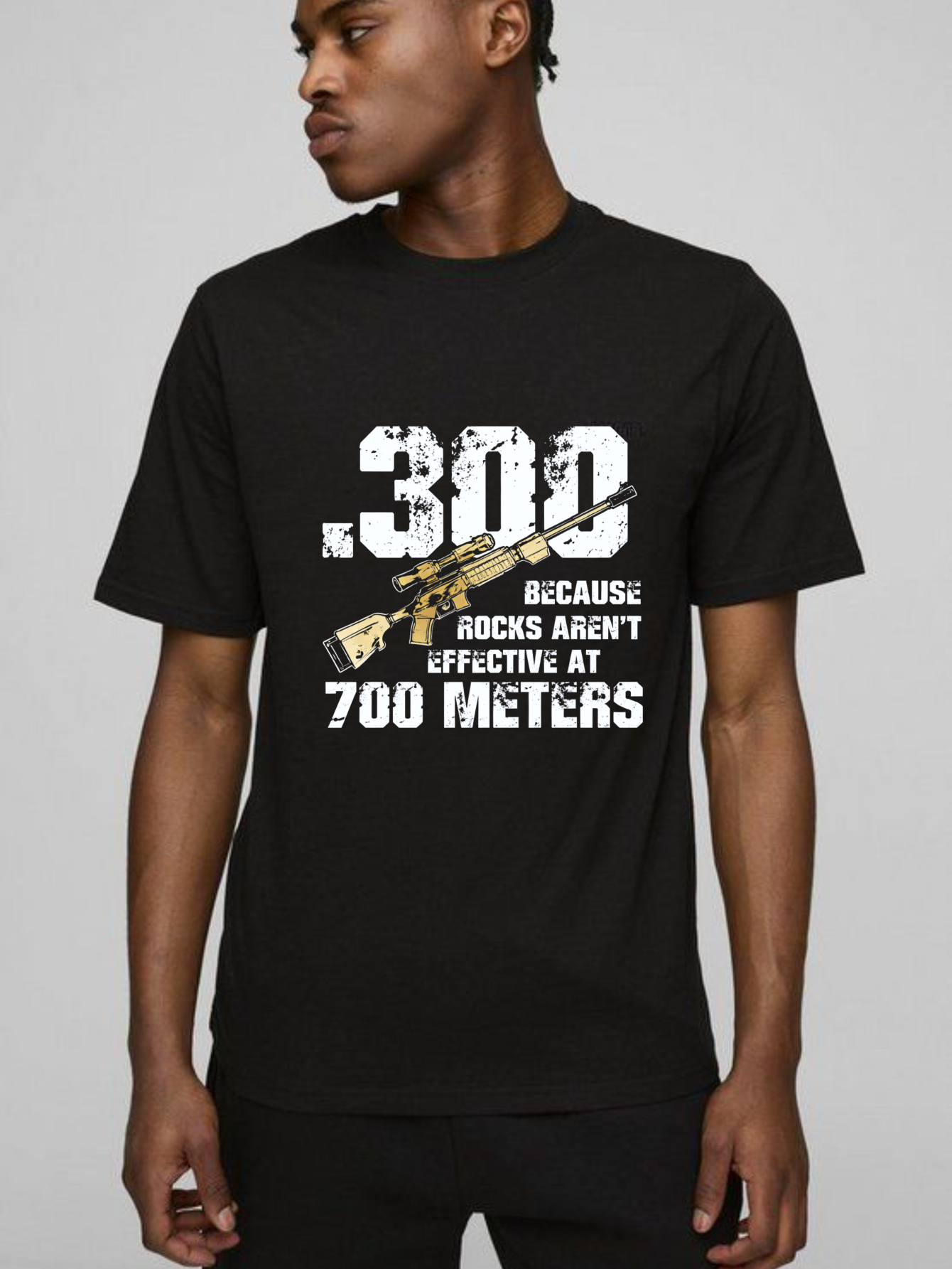 Teecurent 300 Because Rocks Arent Effective At 700 Meters Pure Cotton Short Sleeve T Shirt-TeeCurent
