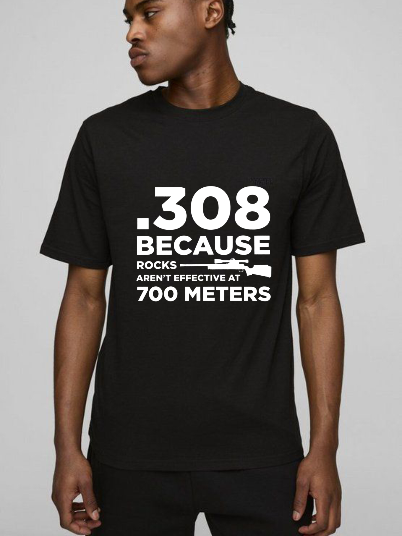 Teecurent .308 Because Rocks Aren't Effective At 700 Meters Pure Cotton Short Sleeve T Shirt-TeeCurent