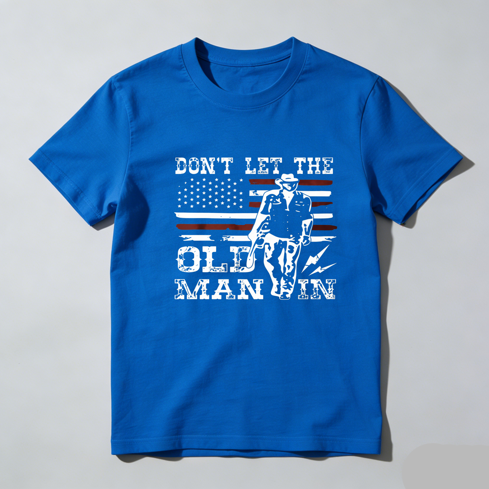 TEECURENT Don't Let The Old Man In American Flag Cowboy Pure Cotton Short Sleeve T Shirt-TeeCurent