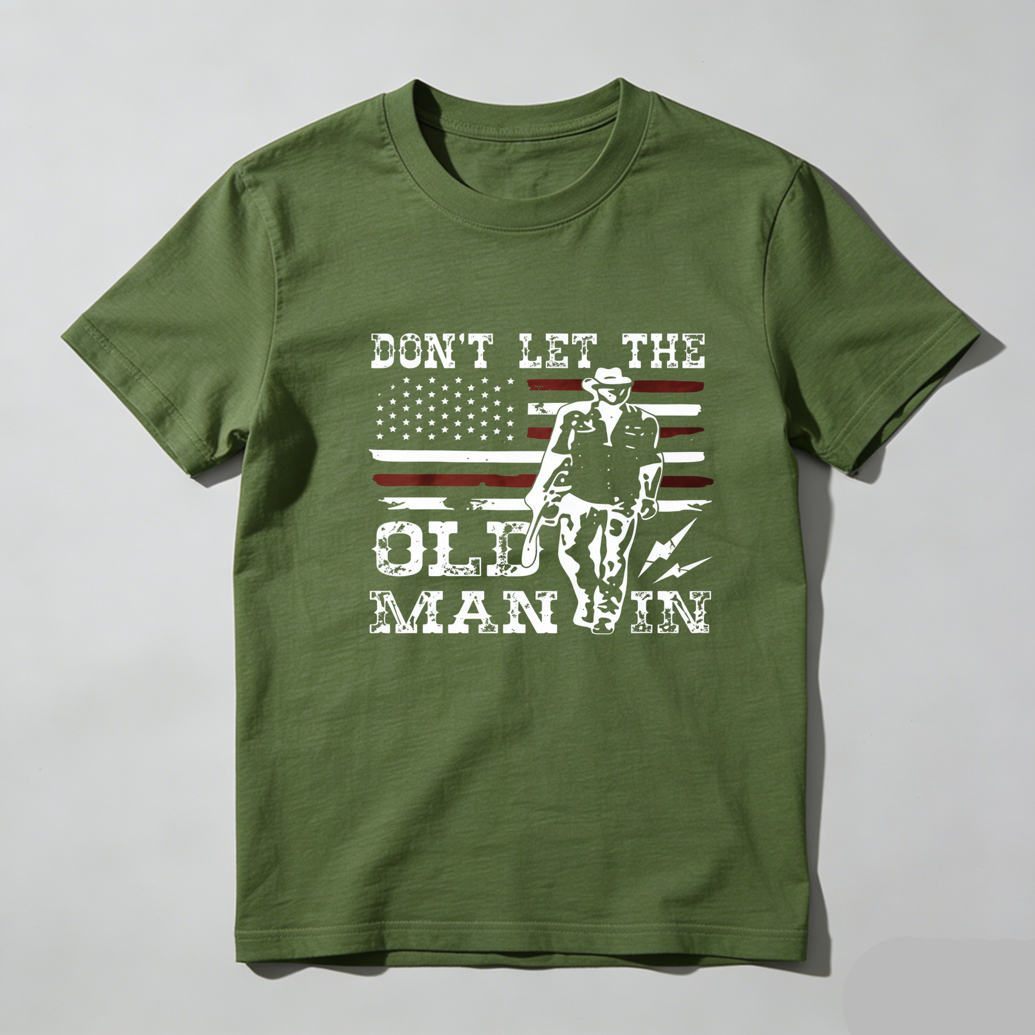 TEECURENT Don't Let The Old Man In American Flag Cowboy Pure Cotton Short Sleeve T Shirt-TeeCurent