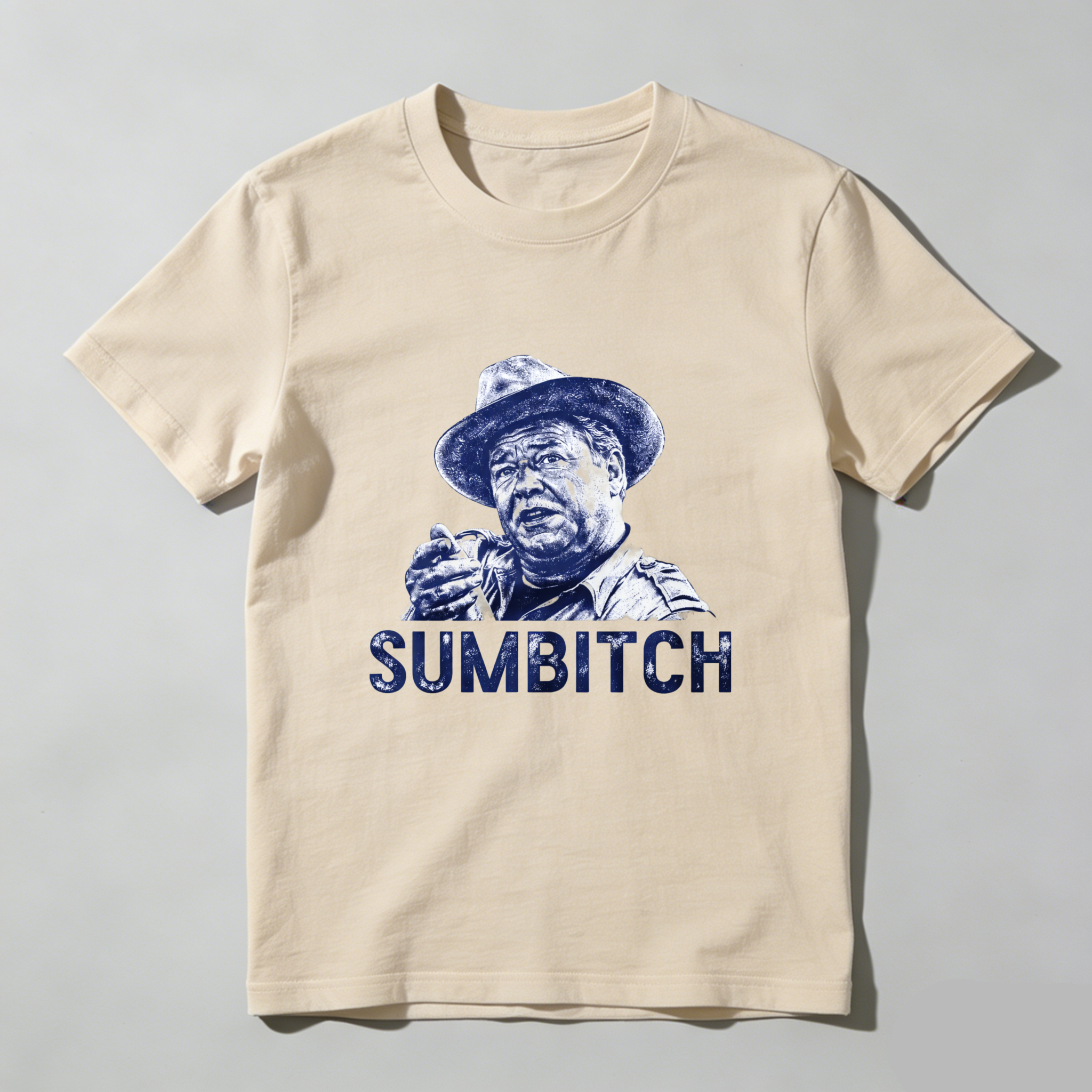 Teecurent Blue Print Man Hat Sumbitch Pure Cotton Short Sleeve T Shirt-TeeCurent
