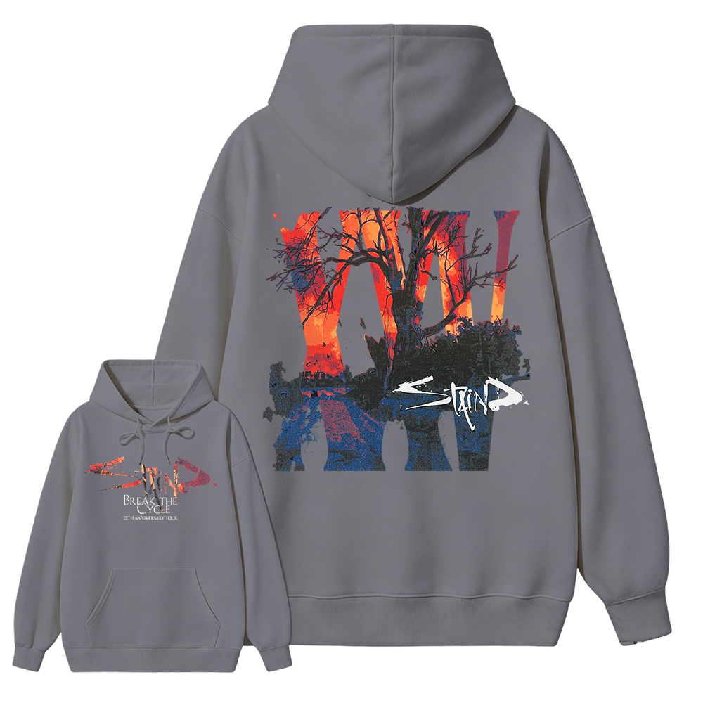 Sta1nd Break the Cycle 25th Anniversary Tour Hoodie, Vintage Rock Band Graphic Tour Date Heavy Cotton Oversized Hoodie