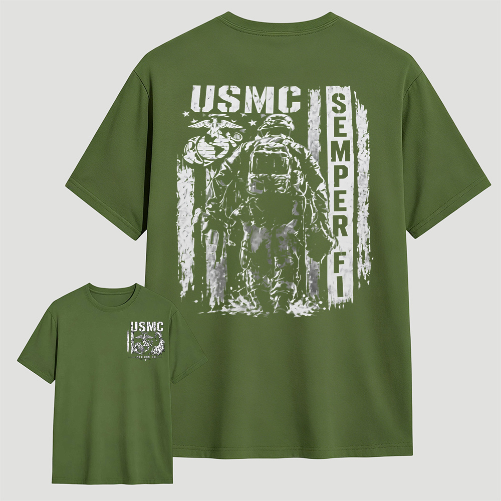 USMC Semper Fi Distressed Flag Soldier Graphic Tee