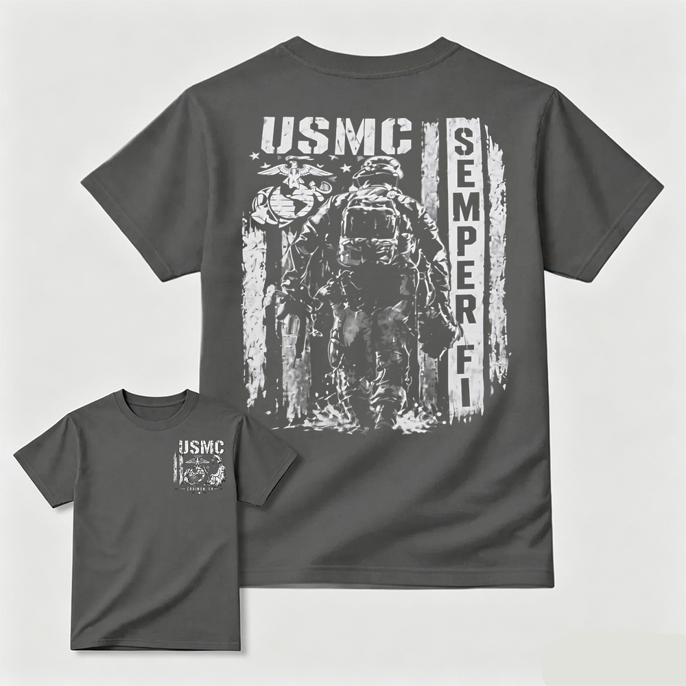 USMC Semper Fi Distressed Flag Soldier Graphic Tee