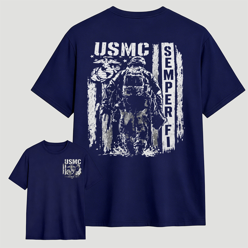 USMC Semper Fi Distressed Flag Soldier Graphic Tee