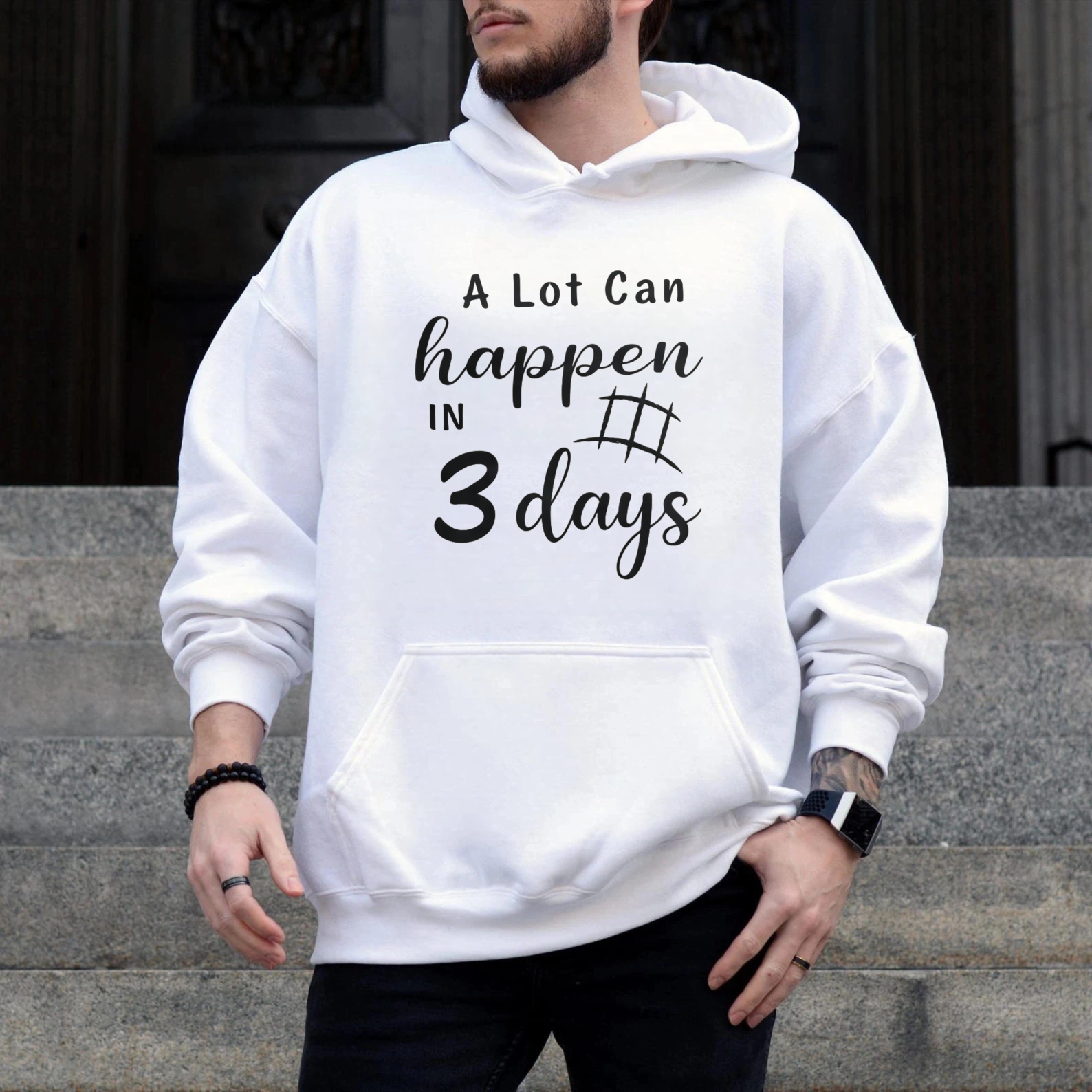 TEECURENT Gildan A Lot Can Happen In 3 Days Hoodie Sweatshirt Unisex Casual Pullover With Pocket Black Cotton Shirt For Men Women Fashion Statement Top