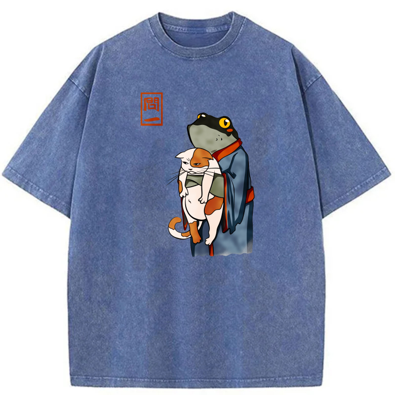 Cat Riding Frog In Kimono tshirt 100% cotton