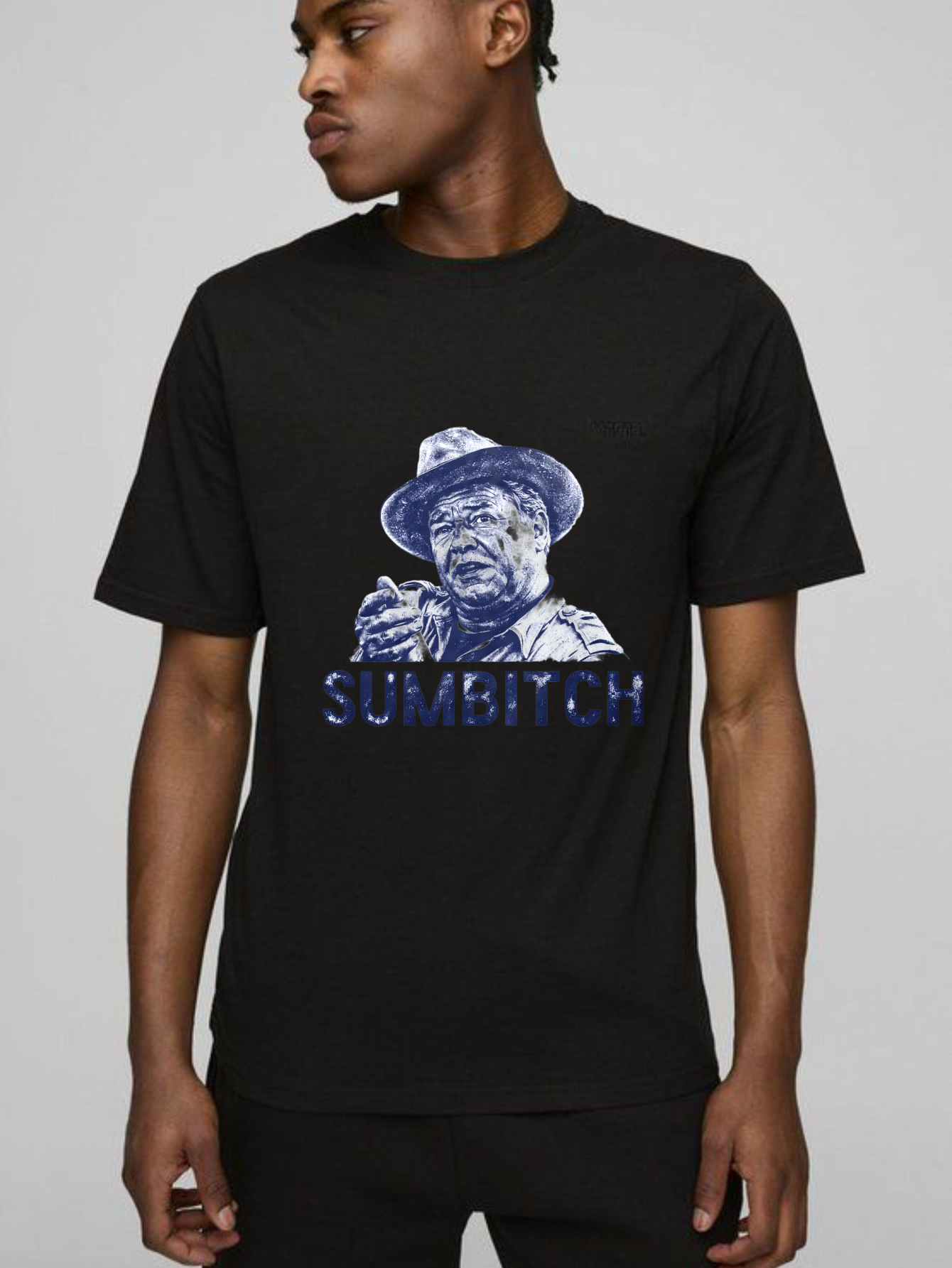 Teecurent Blue Print Man Hat Sumbitch Pure Cotton Short Sleeve T Shirt-TeeCurent