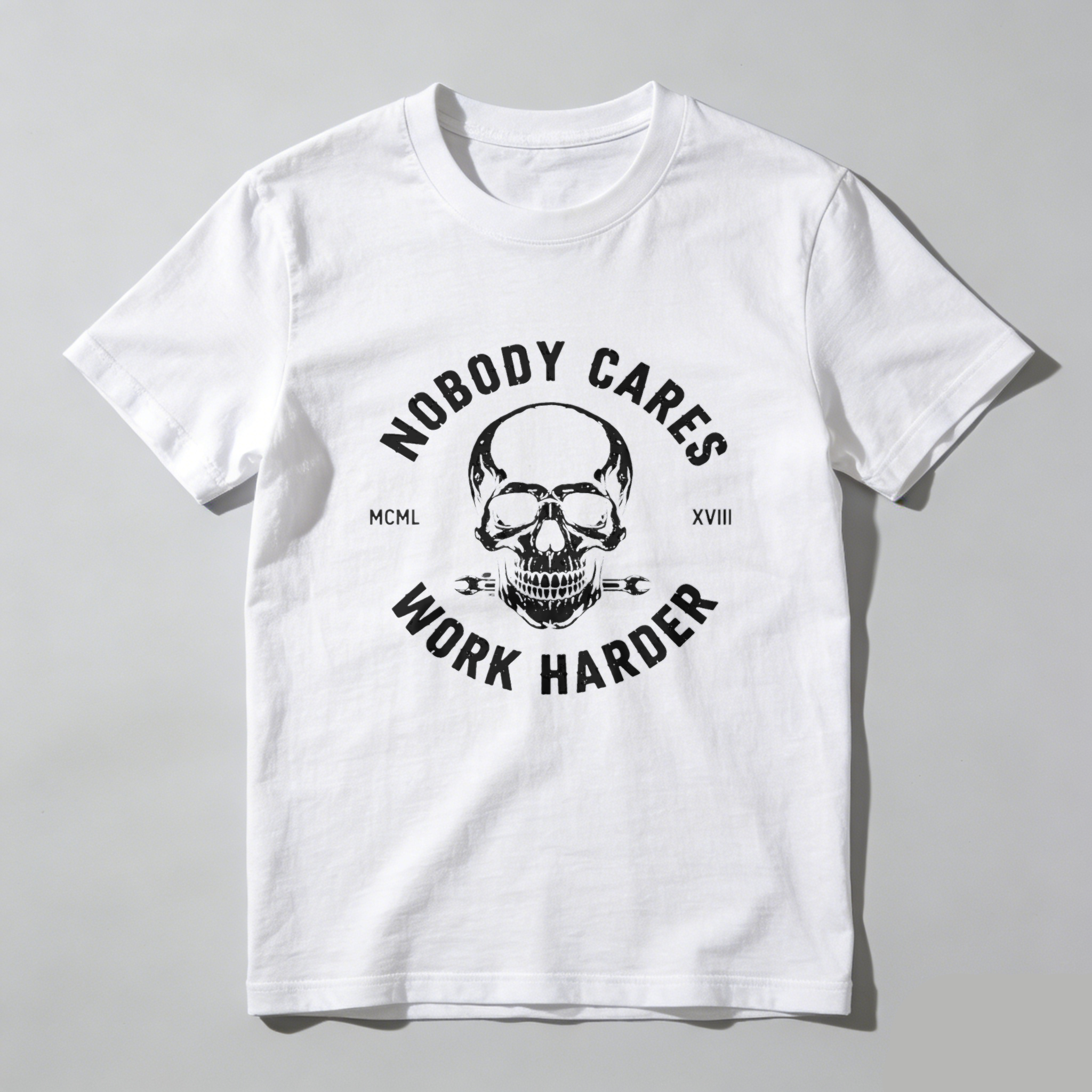 Teecurent Nobody Cares Work Harder Skull Design Pure Cotton Short Sleeve T-Shirt-TeeCurent
