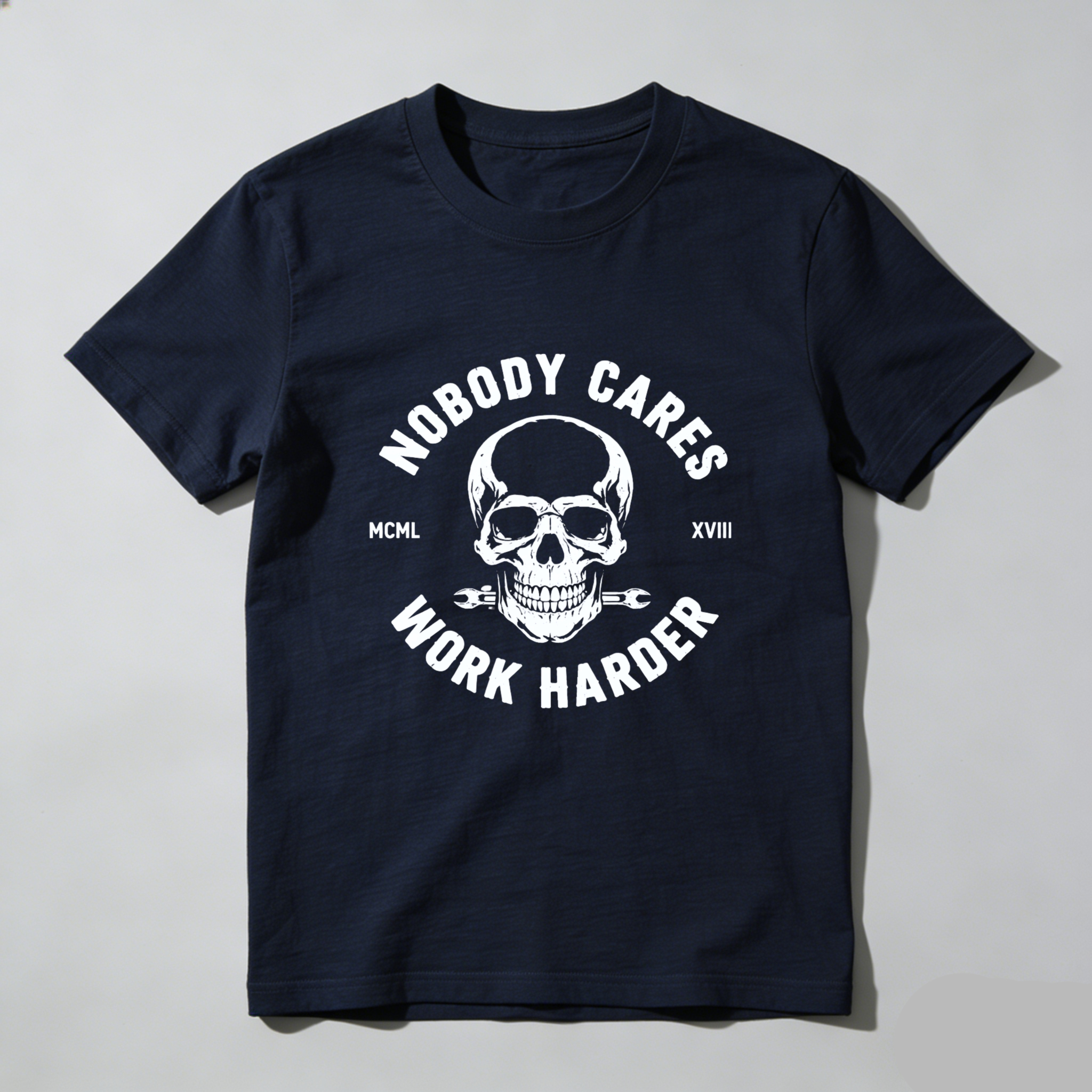 Teecurent Nobody Cares Work Harder Skull Design Pure Cotton Short Sleeve T-Shirt-TeeCurent