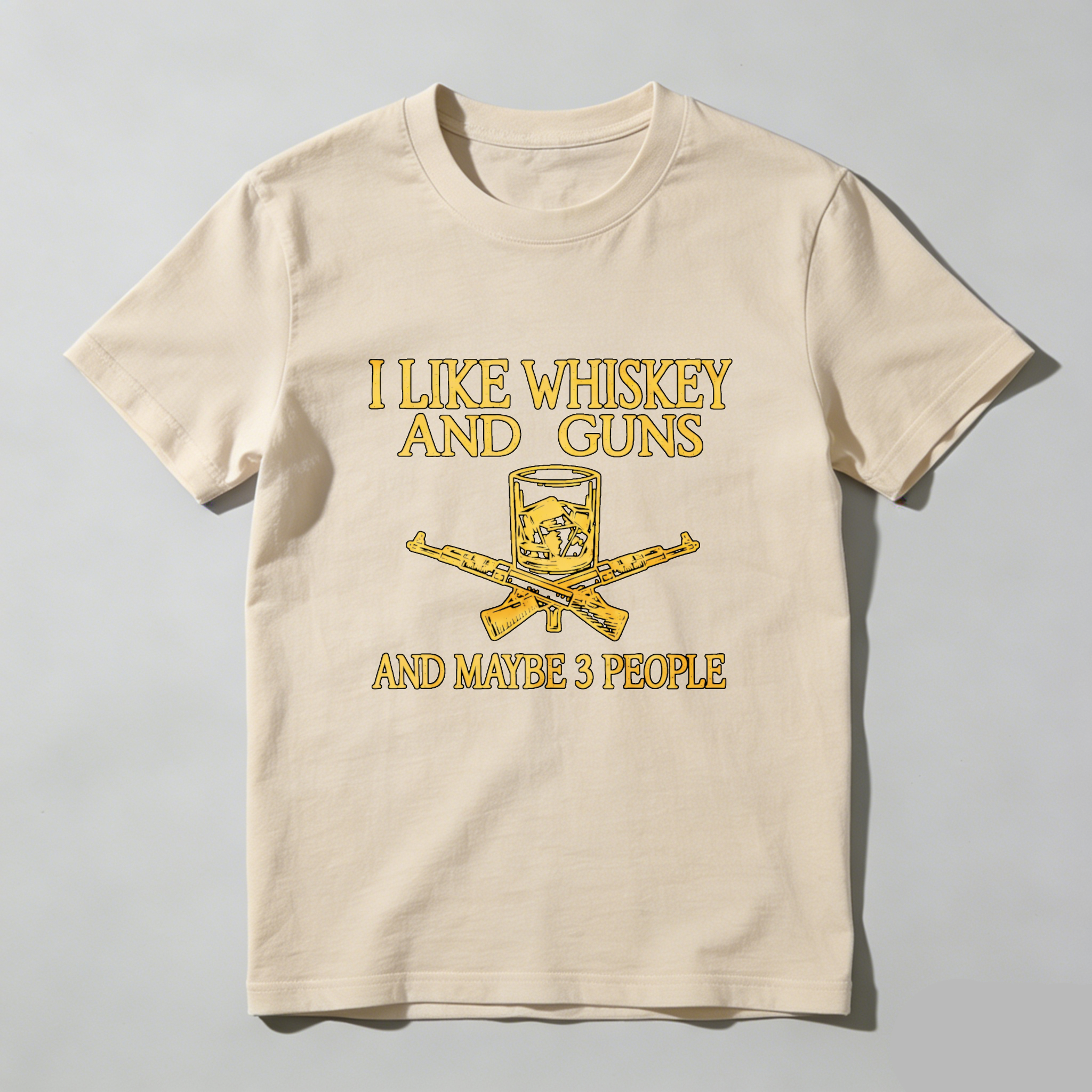 Teecurent I Like Whiskey And Guns And Maybe 3 People Pure Cotton Short Sleeve T Shirt-TeeCurent