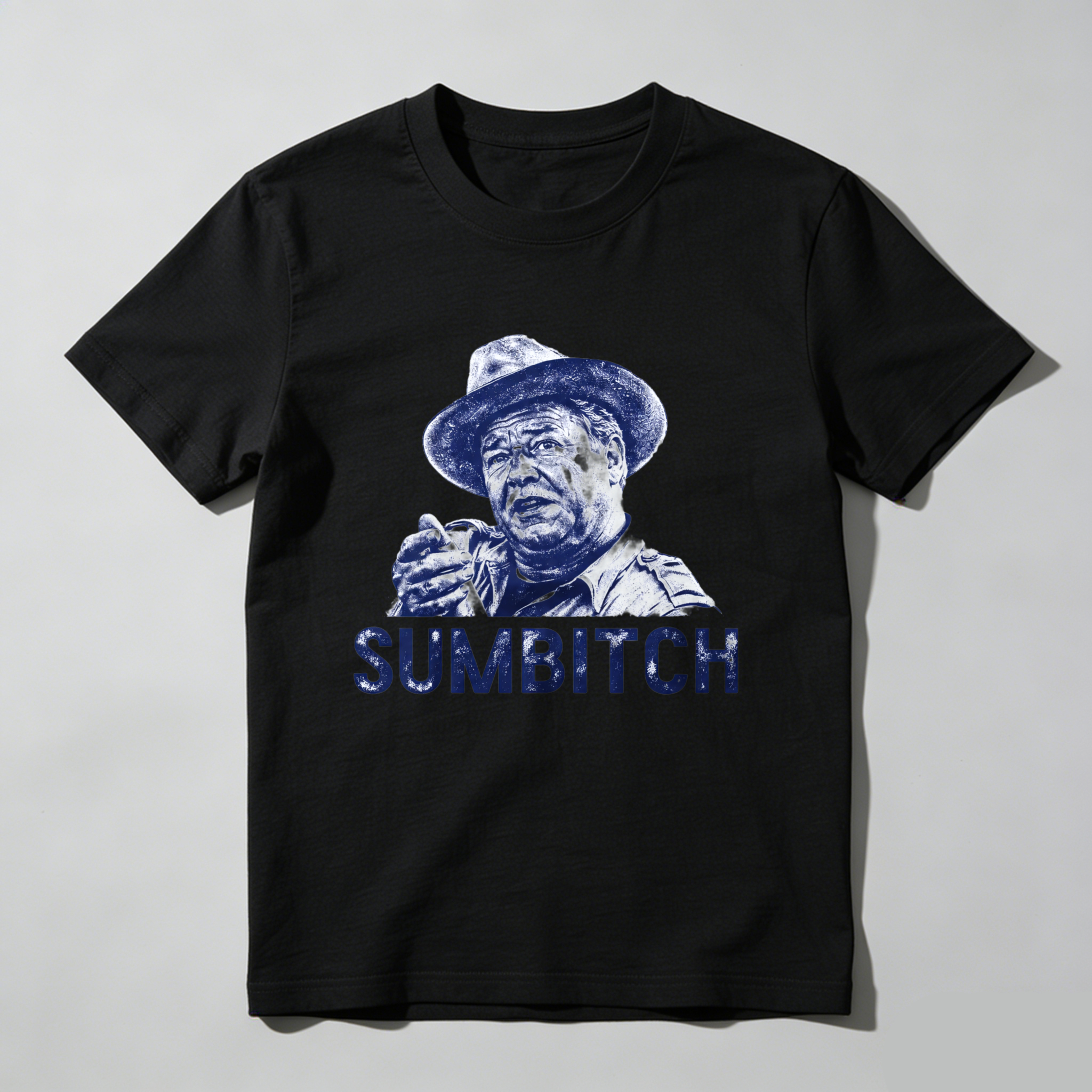Teecurent Blue Print Man Hat Sumbitch Pure Cotton Short Sleeve T Shirt-TeeCurent