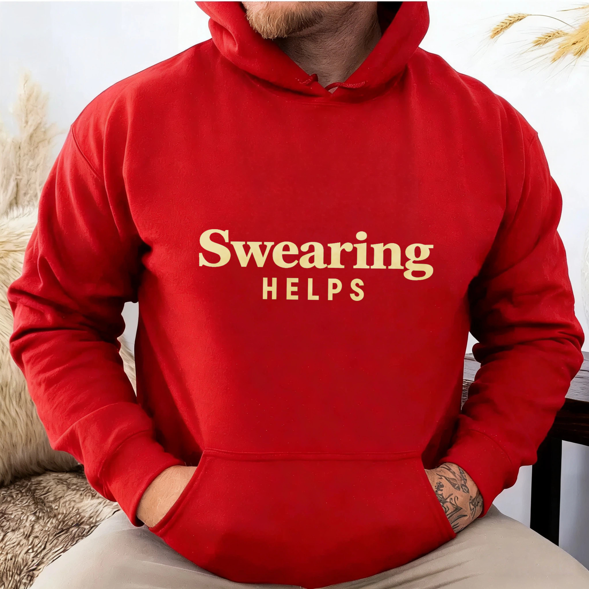 TEECURENT Gildan Swearing Helps Hoodie Black Sweatshirt With Gold Text Casual Wear For Men And Women Unisex Pullover Top Comfortable Soft Hooded Jacket Cozy Streetwear Fashion Statement Piece