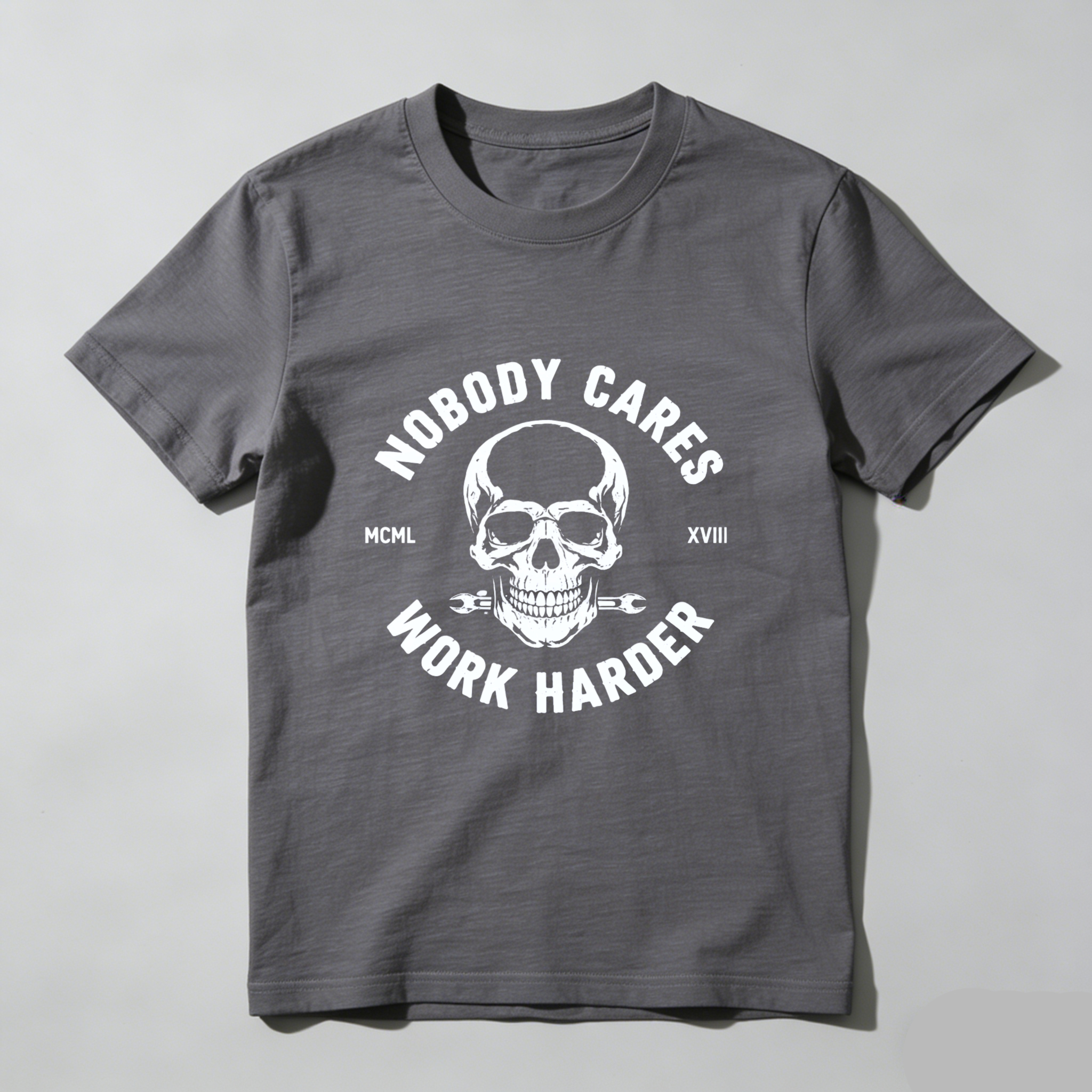 Teecurent Nobody Cares Work Harder Skull Design Pure Cotton Short Sleeve T-Shirt-TeeCurent