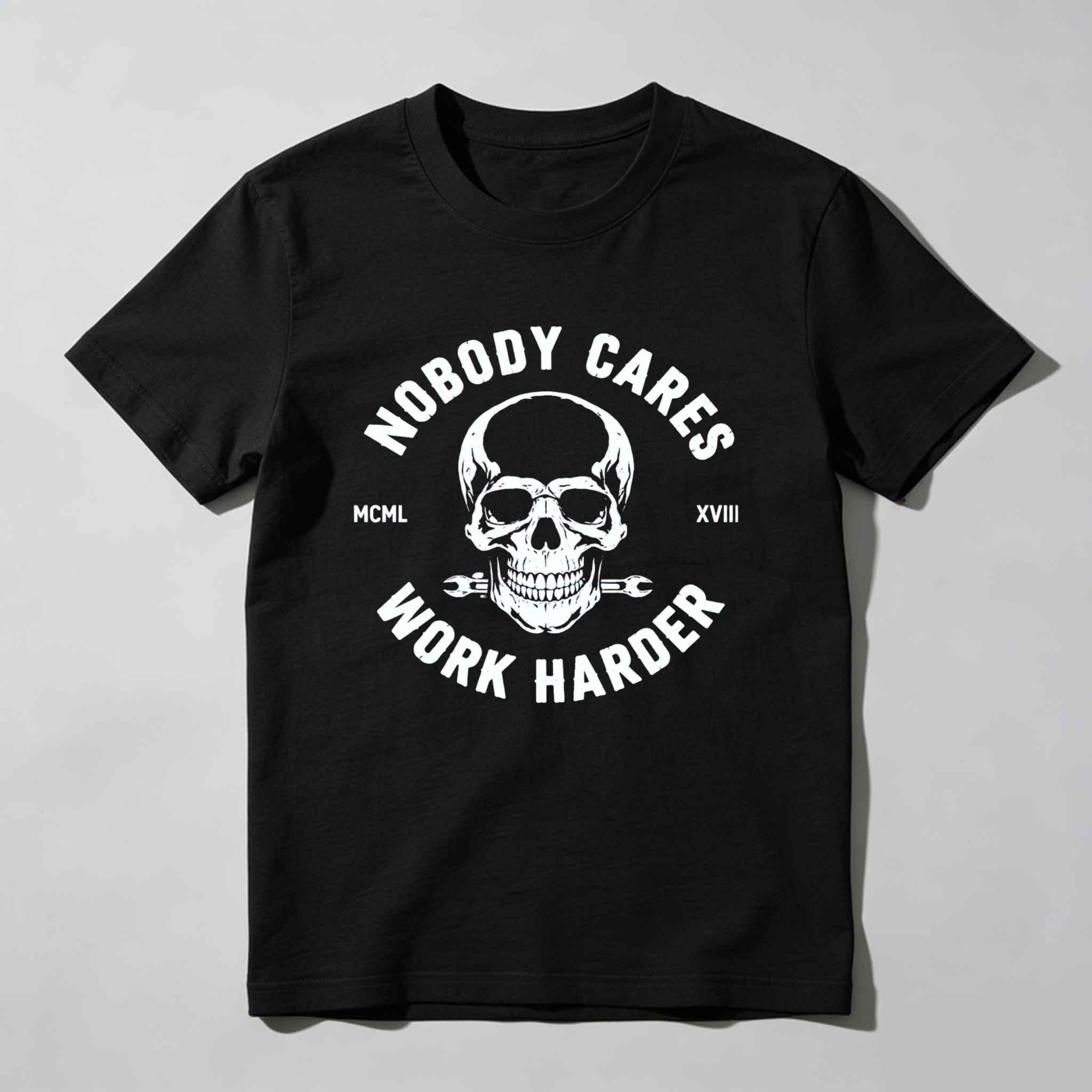Teecurent Nobody Cares Work Harder Skull Design Pure Cotton Short Sleeve T-Shirt-TeeCurent