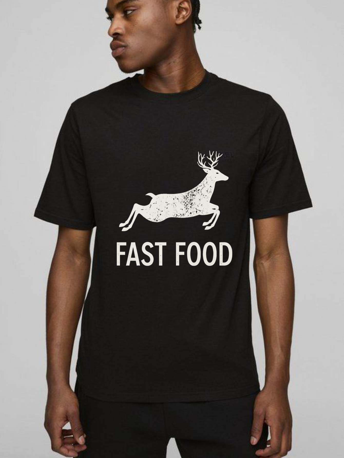 Teecurent Deer Running Fast Food Pure Cotton Short Sleeve T Shirt-TeeCurent