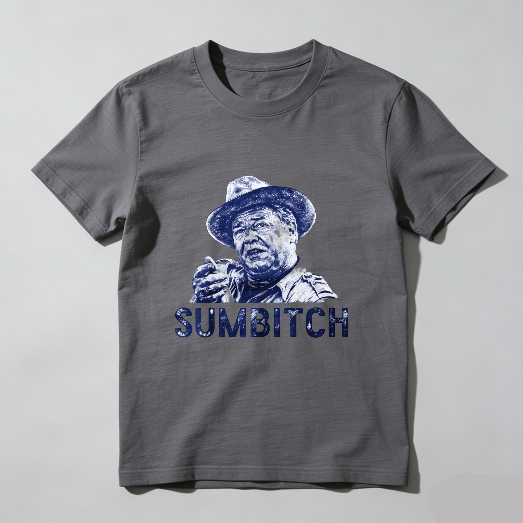 Teecurent Blue Print Man Hat Sumbitch Pure Cotton Short Sleeve T Shirt-TeeCurent