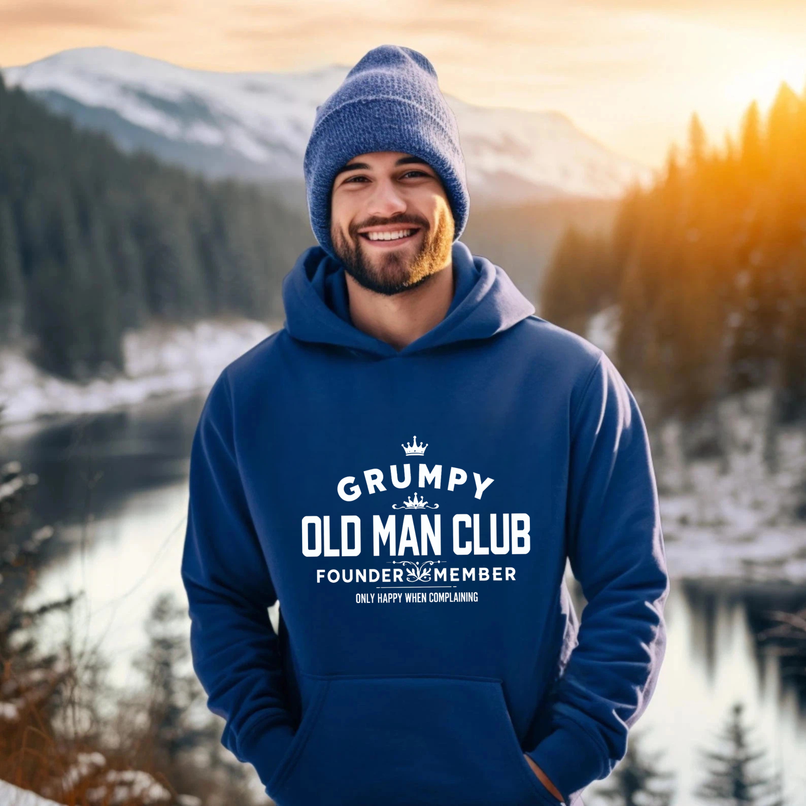 TEECURENT Gildan Grumpy Old Man Club Founder Member Hoodie Only Happy When Complaining Sweatshirt Black Unisex Pullover Casual Wear For Men And Women