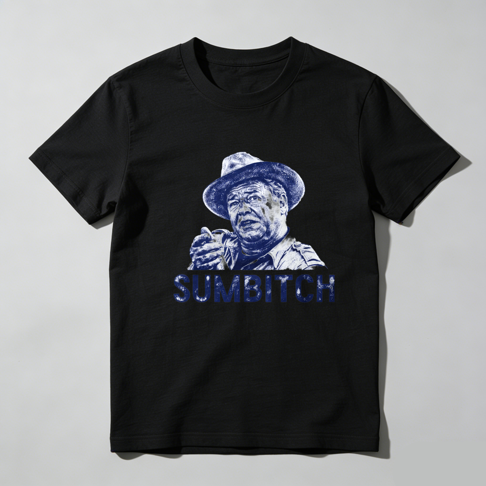 Teecurent Blue Print Man Hat Sumbitch Pure Cotton Short Sleeve T Shirt-TeeCurent