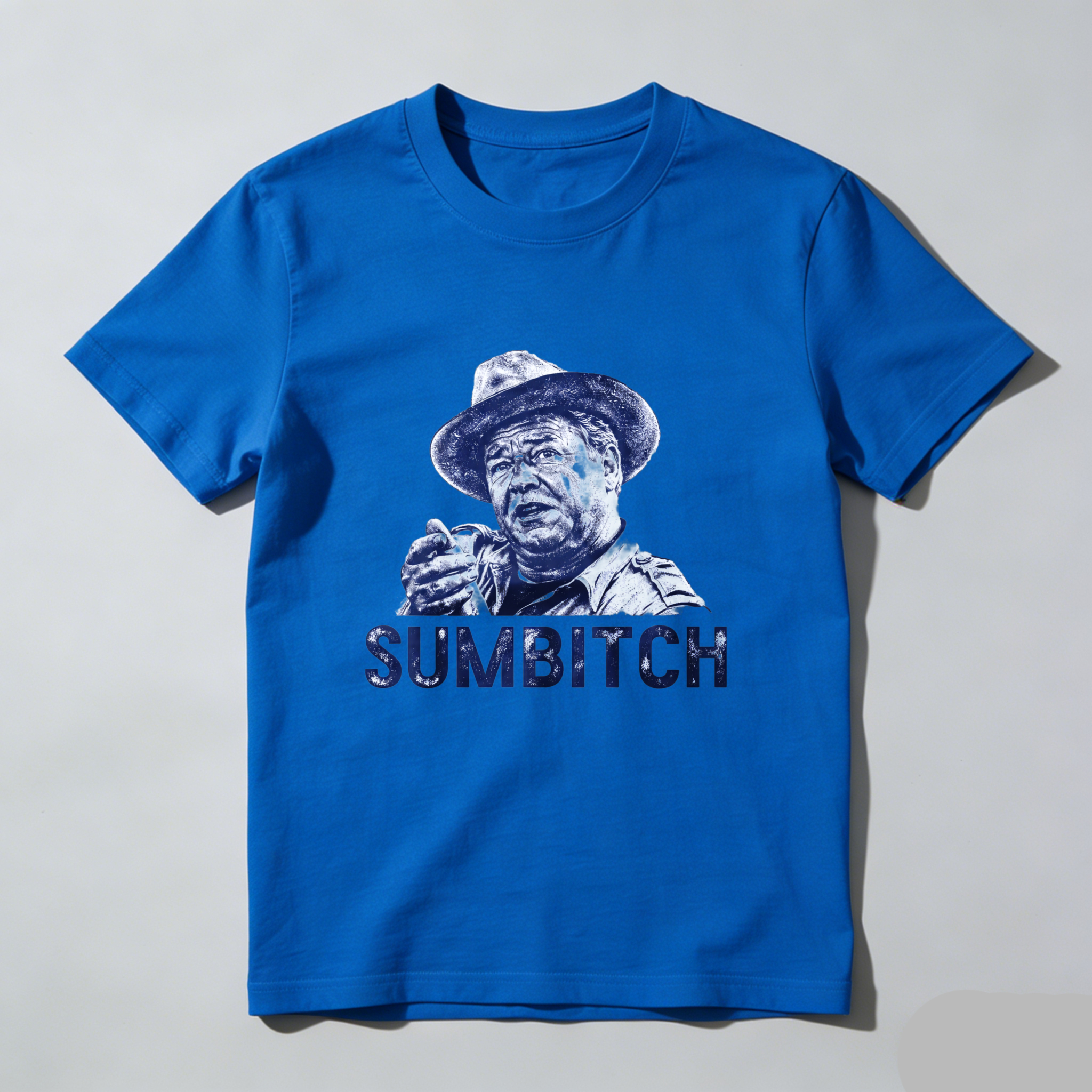 Teecurent Blue Print Man Hat Sumbitch Pure Cotton Short Sleeve T Shirt-TeeCurent