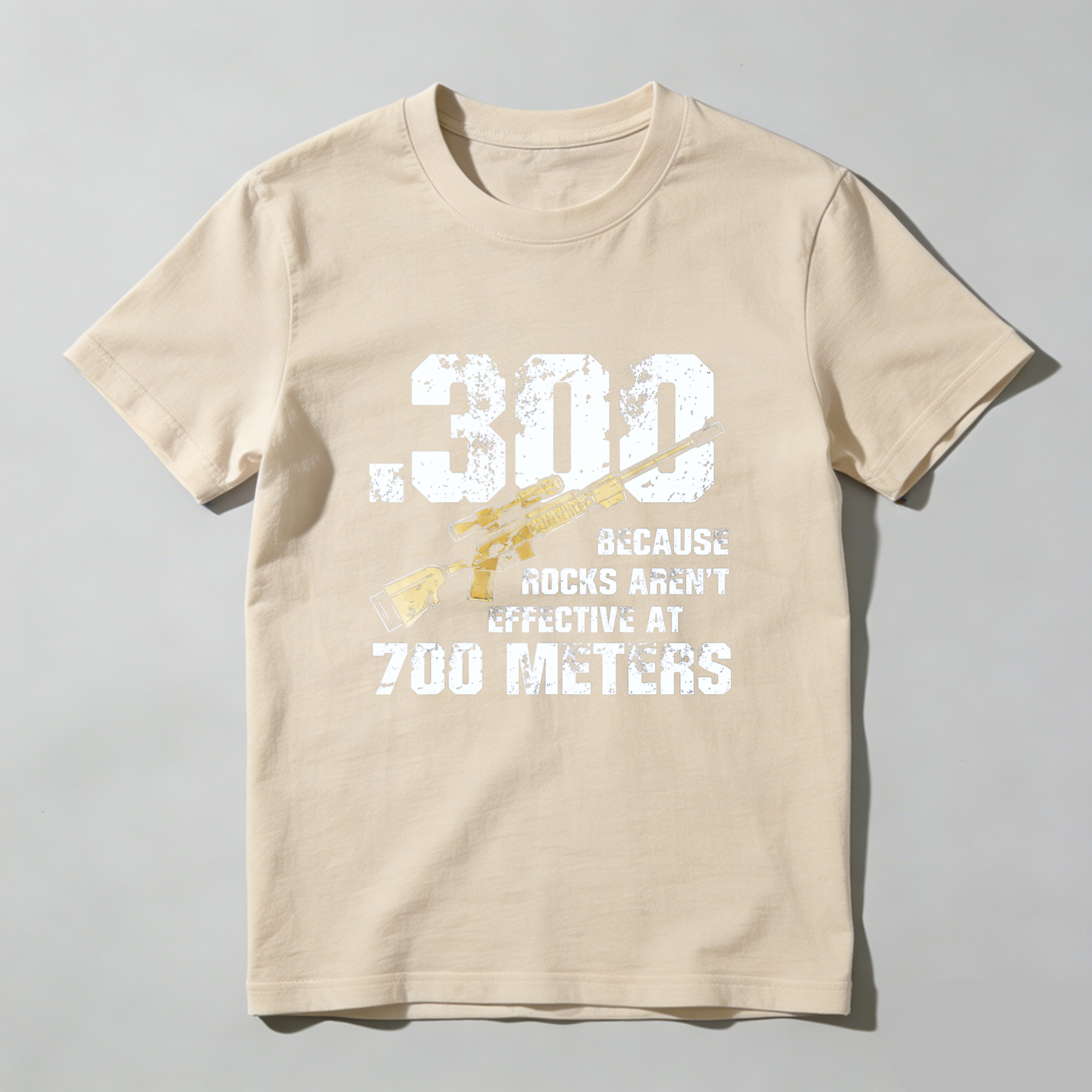 Teecurent 300 Because Rocks Arent Effective At 700 Meters Pure Cotton Short Sleeve T Shirt-TeeCurent