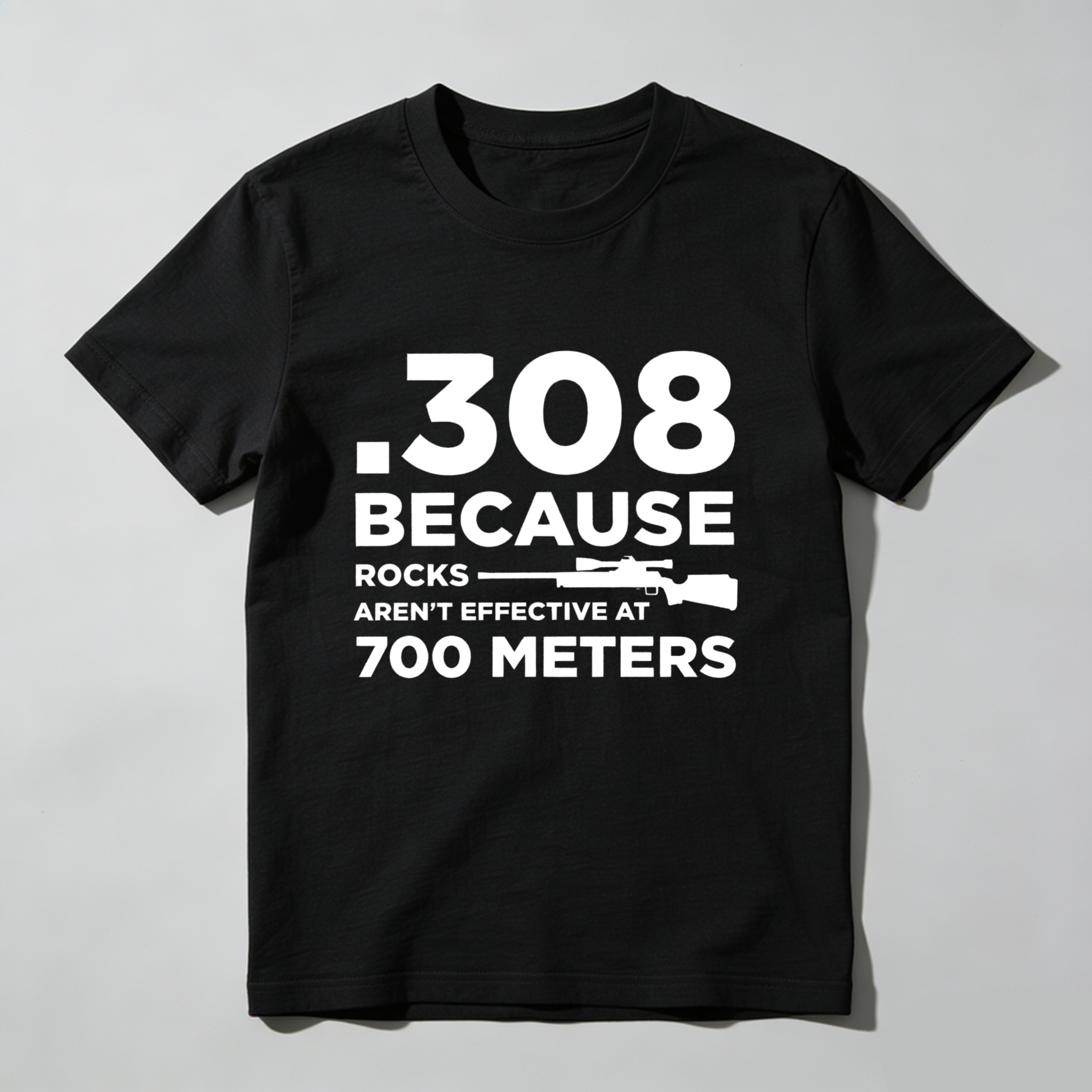 Teecurent .308 Because Rocks Aren't Effective At 700 Meters Pure Cotton Short Sleeve T Shirt-TeeCurent