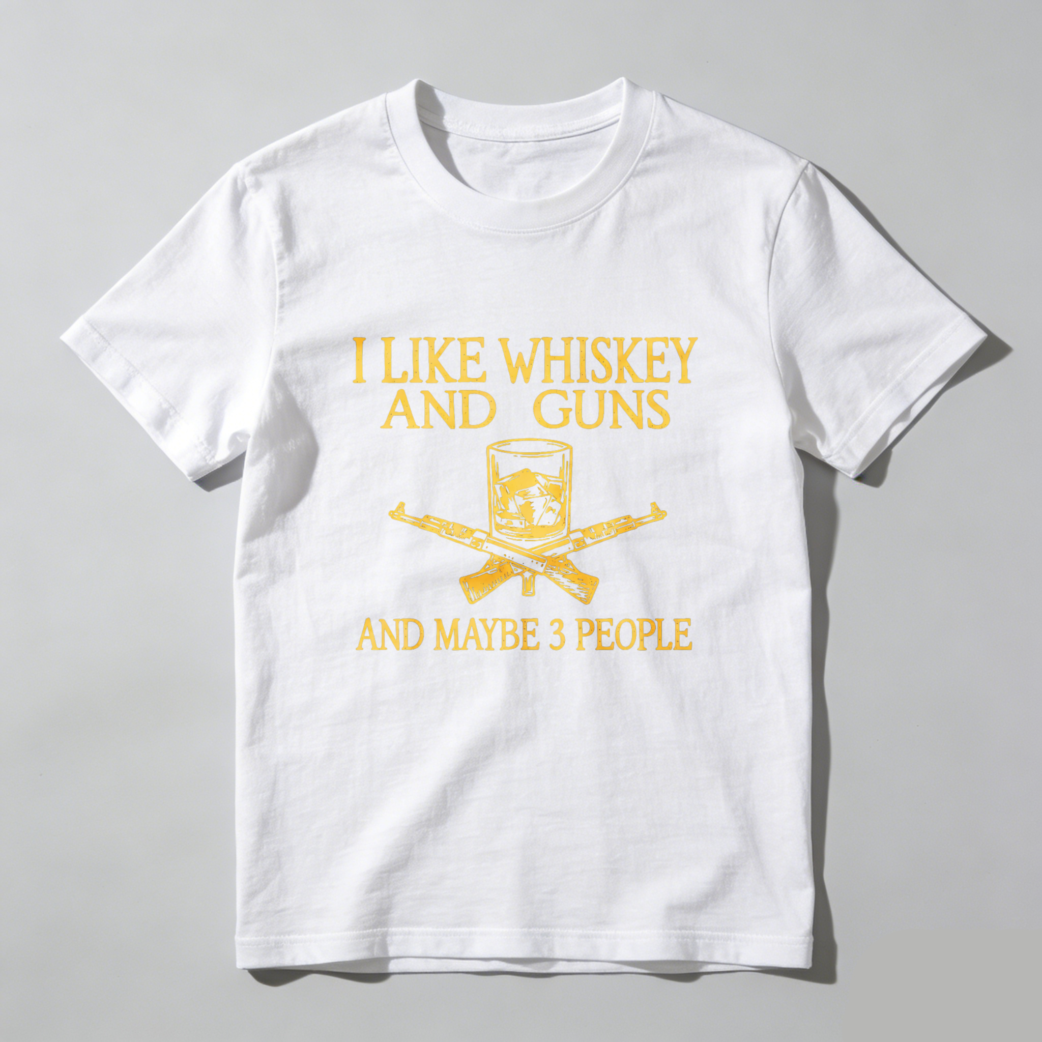 Teecurent I Like Whiskey And Guns And Maybe 3 People Pure Cotton Short Sleeve T Shirt-TeeCurent