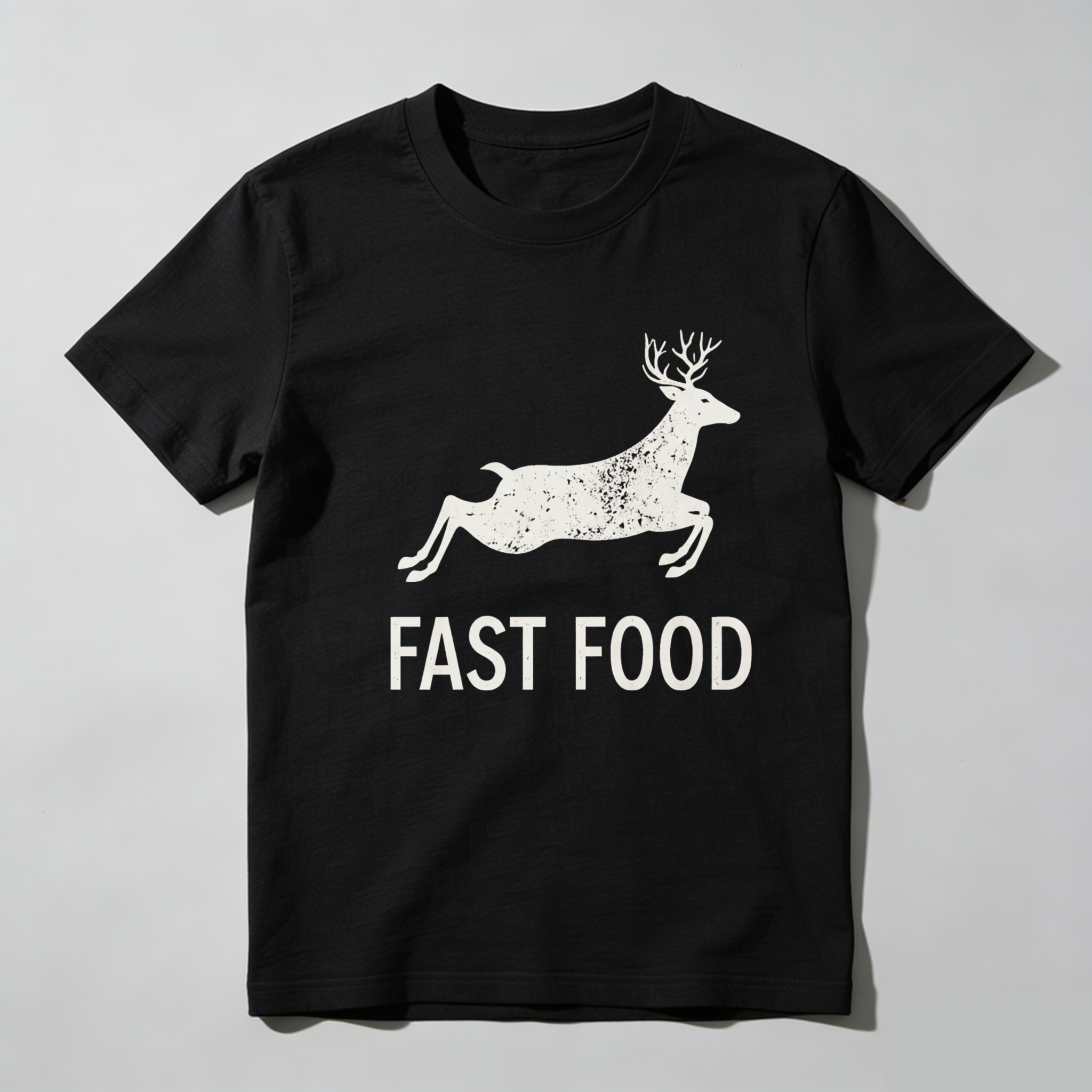 Teecurent Deer Running Fast Food Pure Cotton Short Sleeve T Shirt-TeeCurent