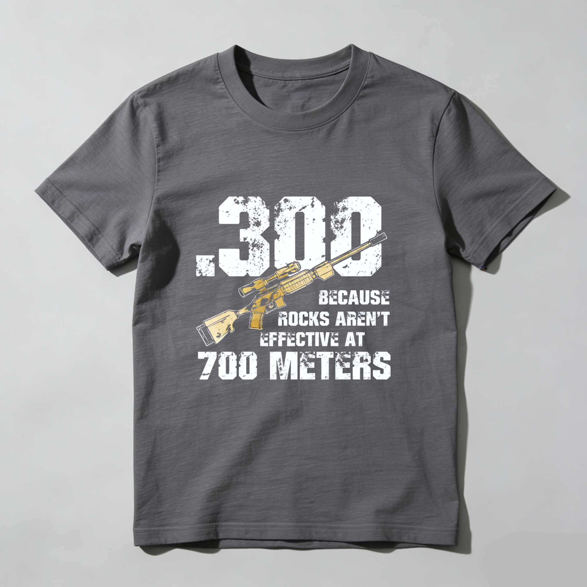 Teecurent 300 Because Rocks Arent Effective At 700 Meters Pure Cotton Short Sleeve T Shirt-TeeCurent