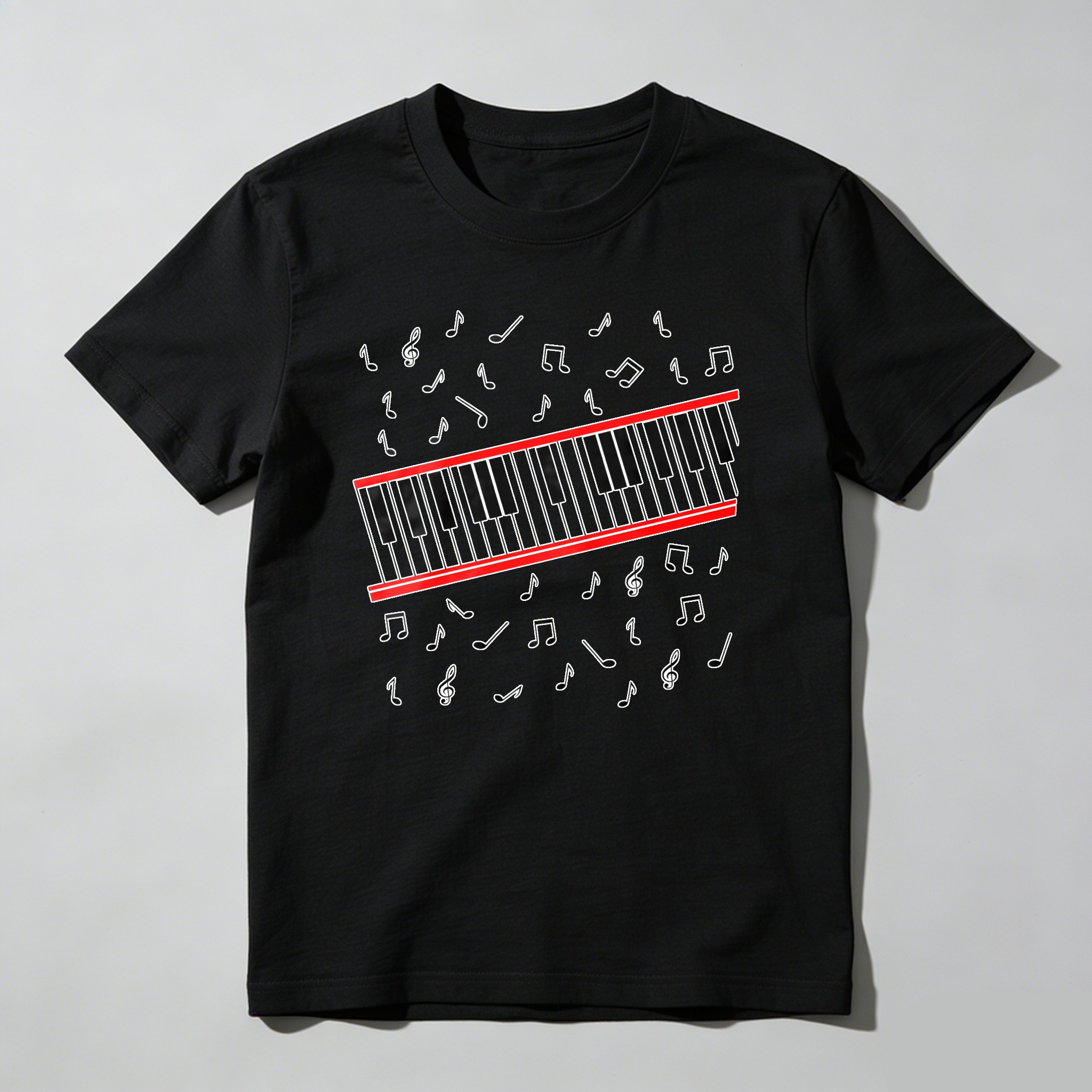 Piano Keys Music Notes Design 100% Cotton Graphic T-shirt