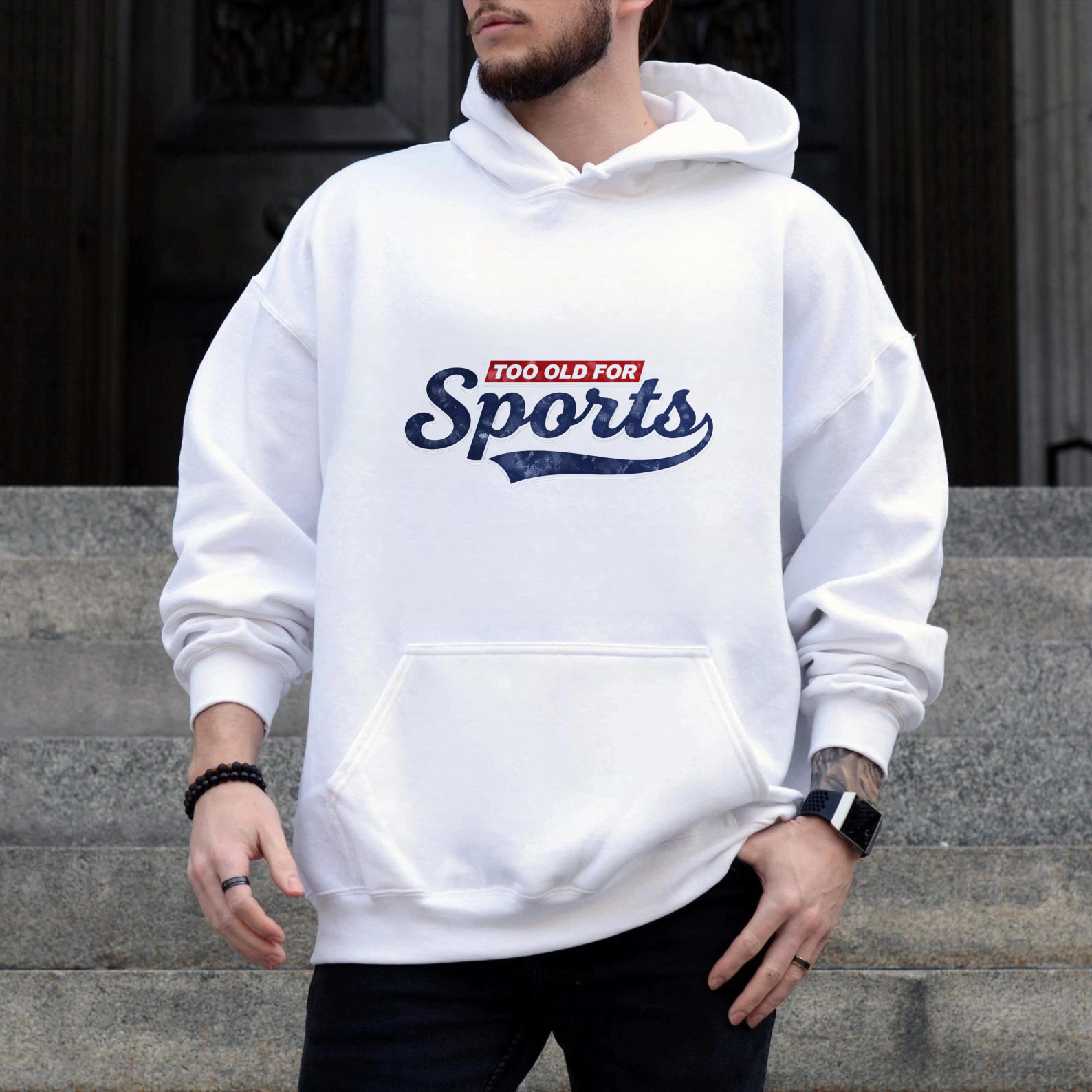 TEECURENT Gildan Too Old For Sports Hoodie Unisex Black Sweatshirt Casual Wear Sporty Style Graphic Pullover Top