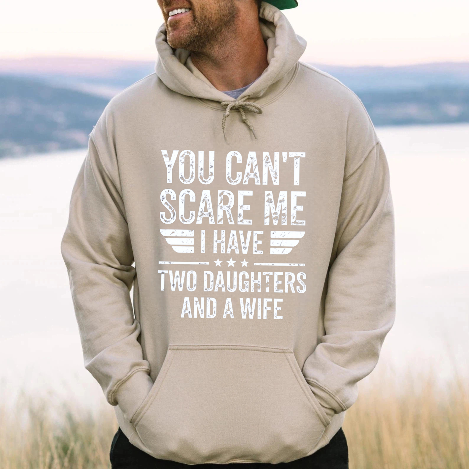 TEECURENT Gildan You Cant Scare Me I Have Two Daughters And A Wife Hoodie For Men Women Funny Family Dad Gift Sweatshirt Casual Wear