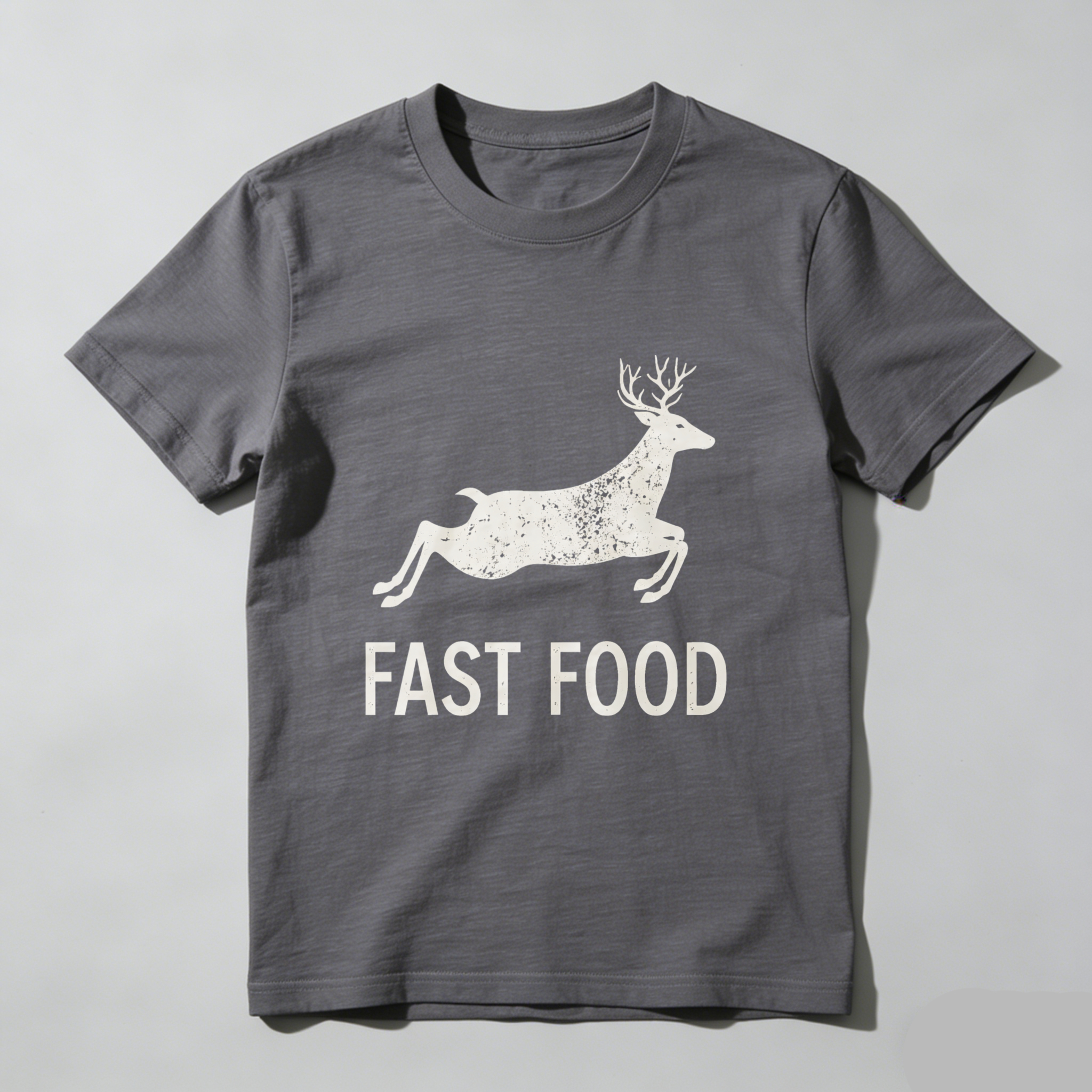 Teecurent Deer Running Fast Food Pure Cotton Short Sleeve T Shirt-TeeCurent