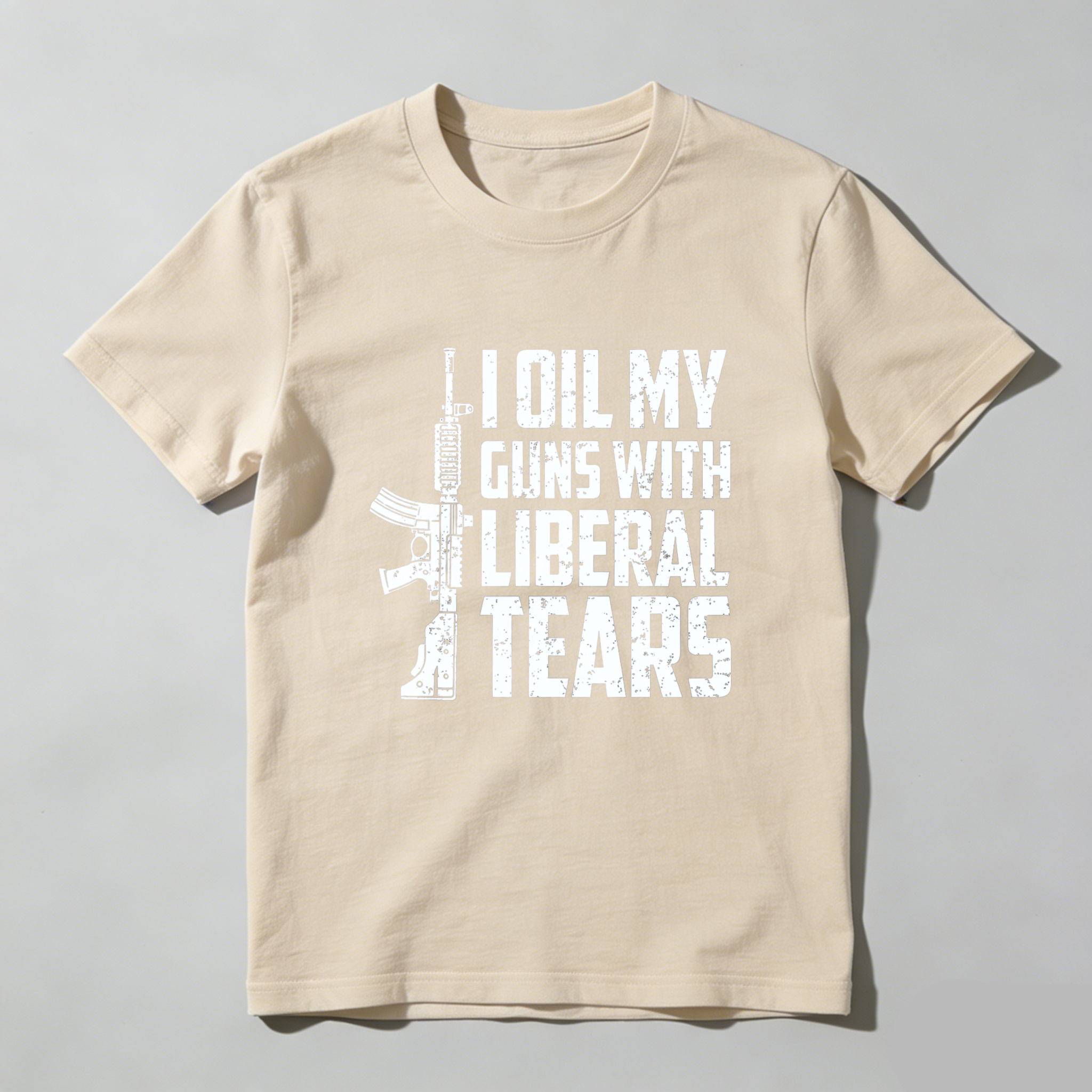 Teecurent I Oil My Guns With Liberal Tears Pure Cotton Short Sleeve T Shirt-TeeCurent
