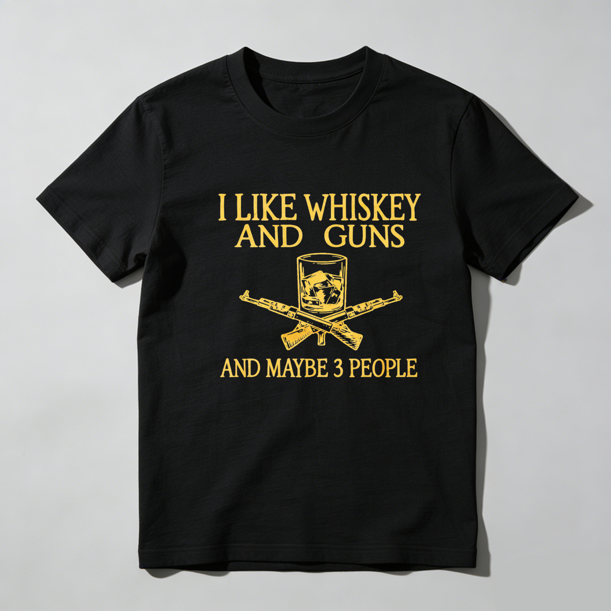 Teecurent I Like Whiskey And Guns And Maybe 3 People Pure Cotton Short Sleeve T Shirt-TeeCurent