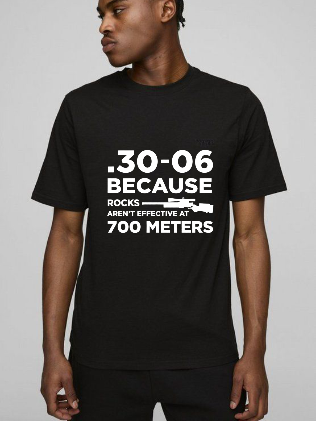 Teecurent .30-06 Because Rocks Arent Effective At 700 Meters Pure Cotton Short Sleeve T Shirt-TeeCurent