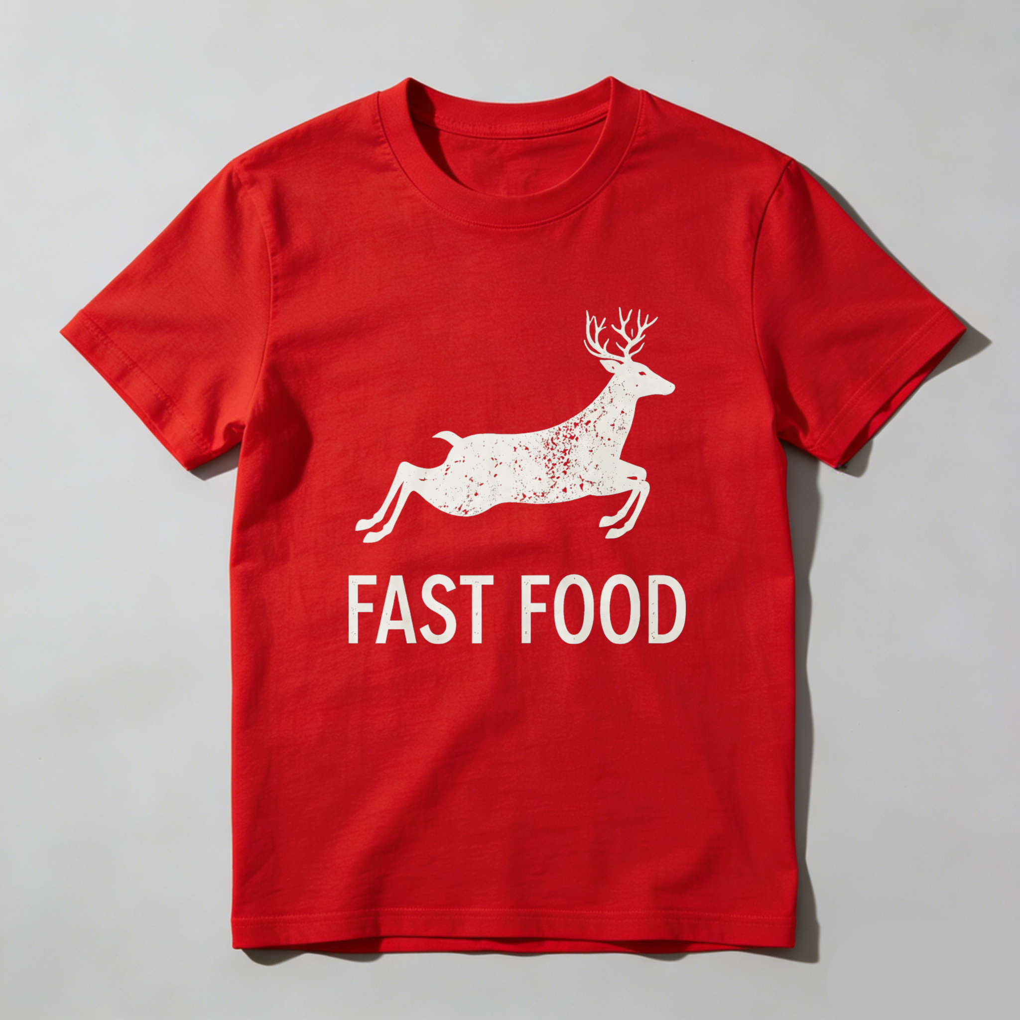 Teecurent Deer Running Fast Food Pure Cotton Short Sleeve T Shirt-TeeCurent