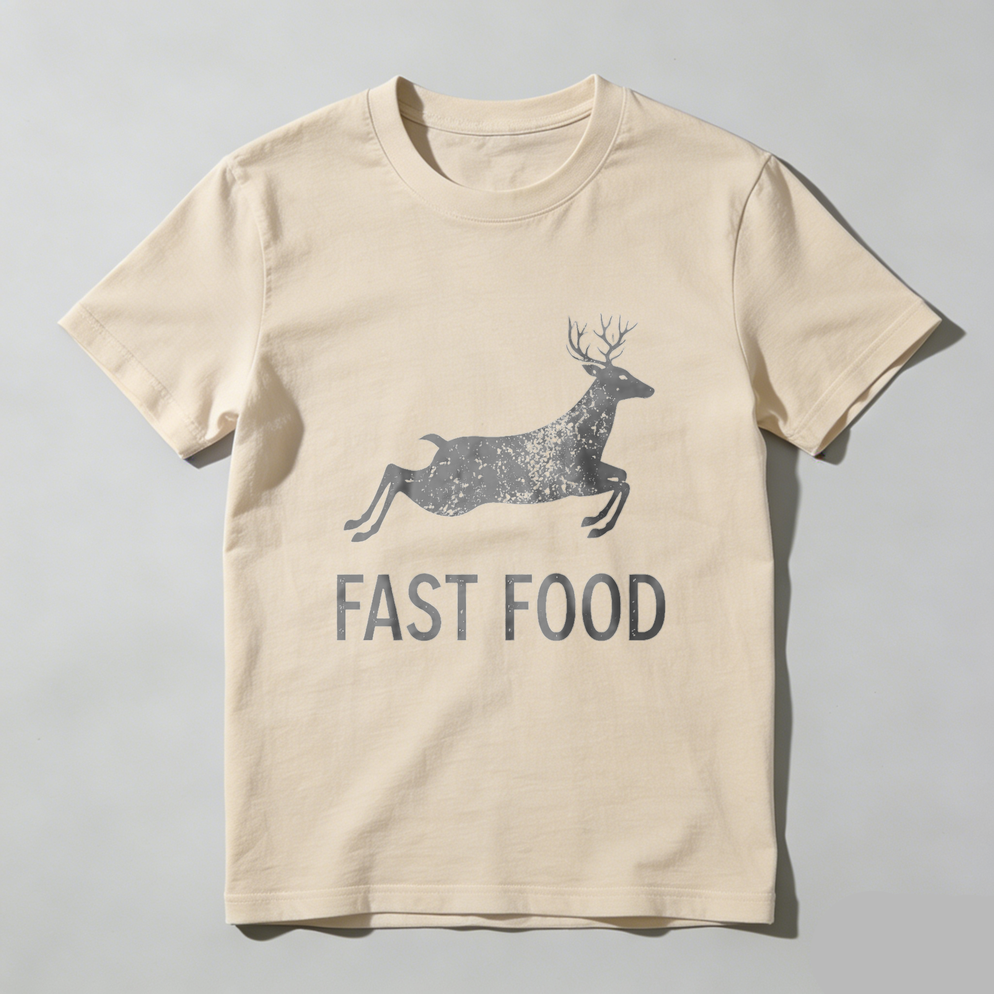 Teecurent Deer Running Fast Food Pure Cotton Short Sleeve T Shirt-TeeCurent