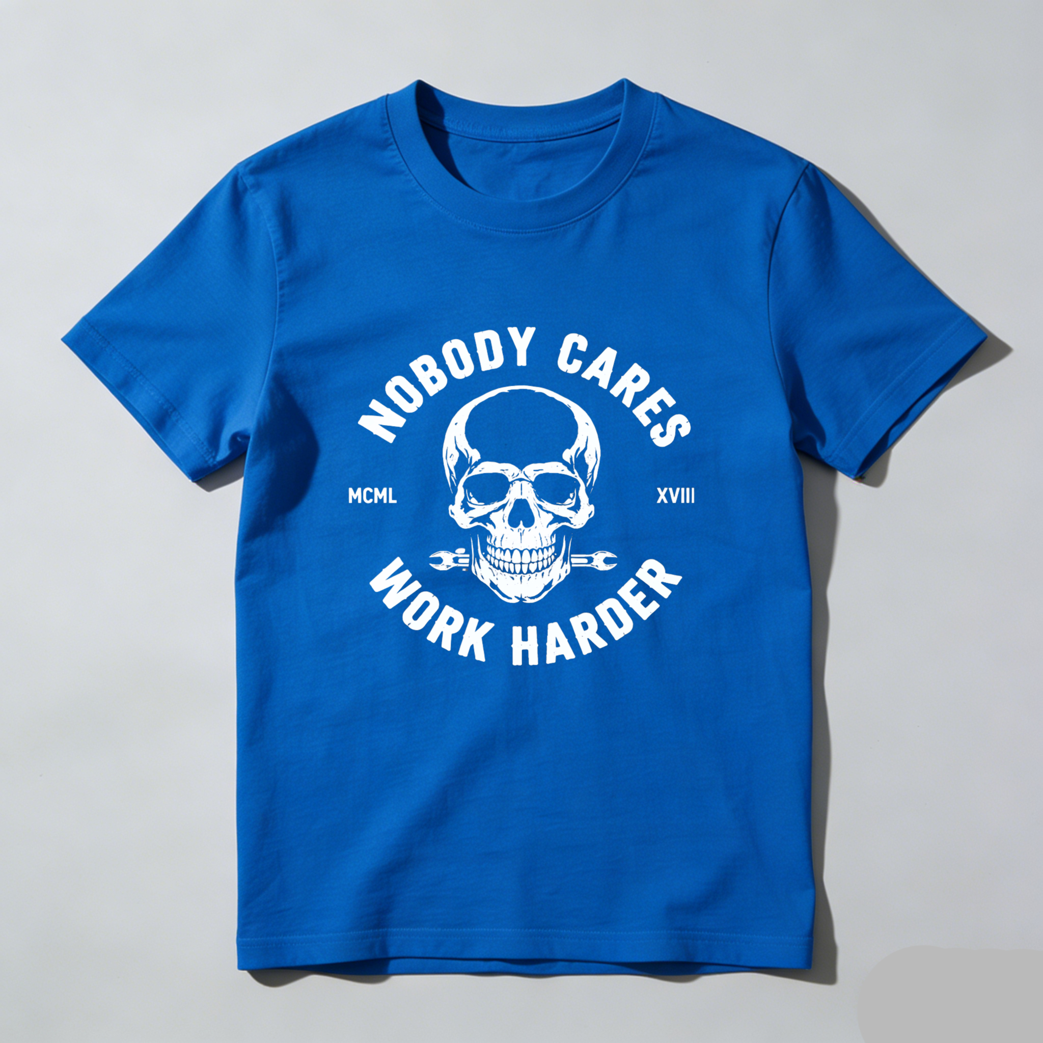 Teecurent Nobody Cares Work Harder Skull Design Pure Cotton Short Sleeve T-Shirt-TeeCurent