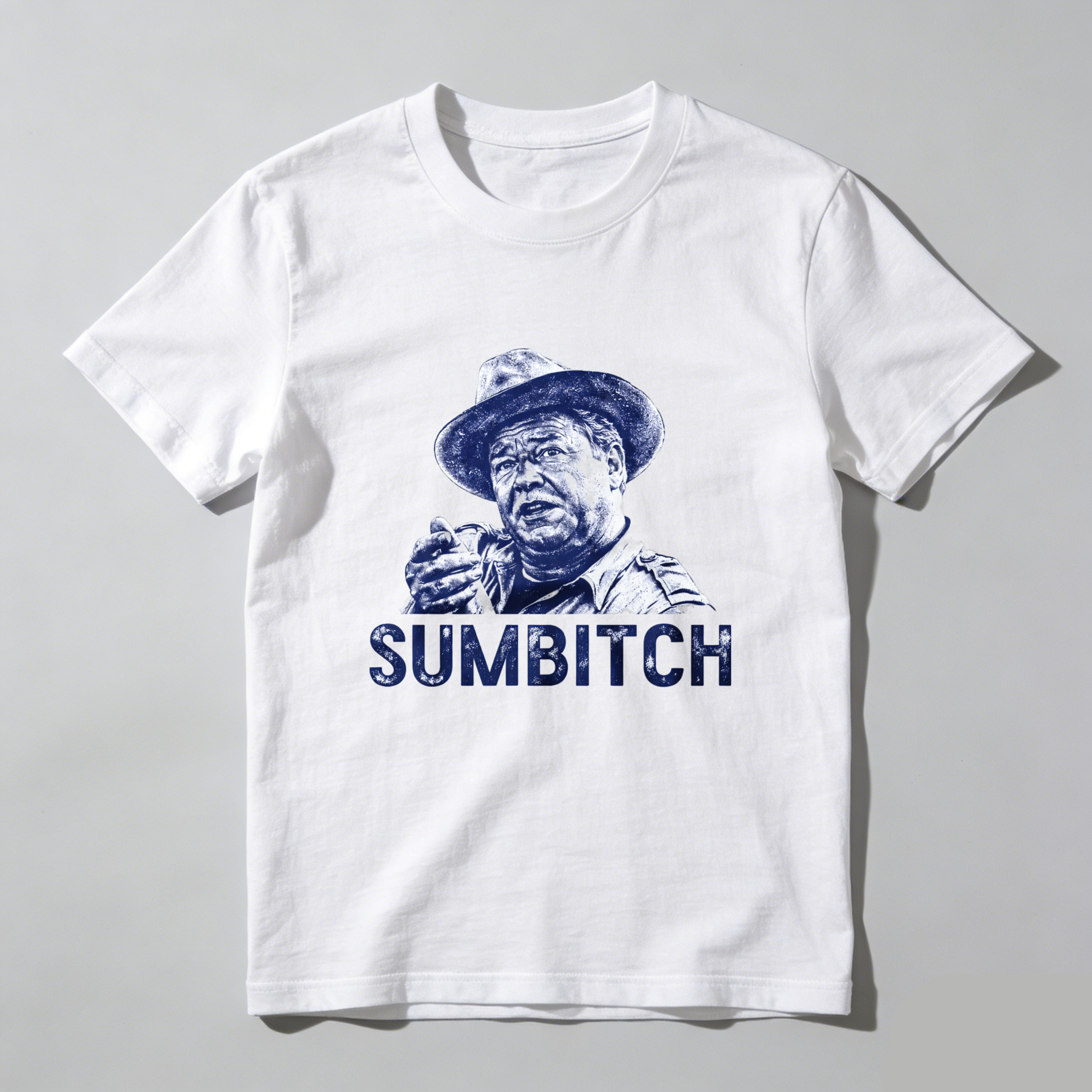 Teecurent Blue Print Man Hat Sumbitch Pure Cotton Short Sleeve T Shirt-TeeCurent