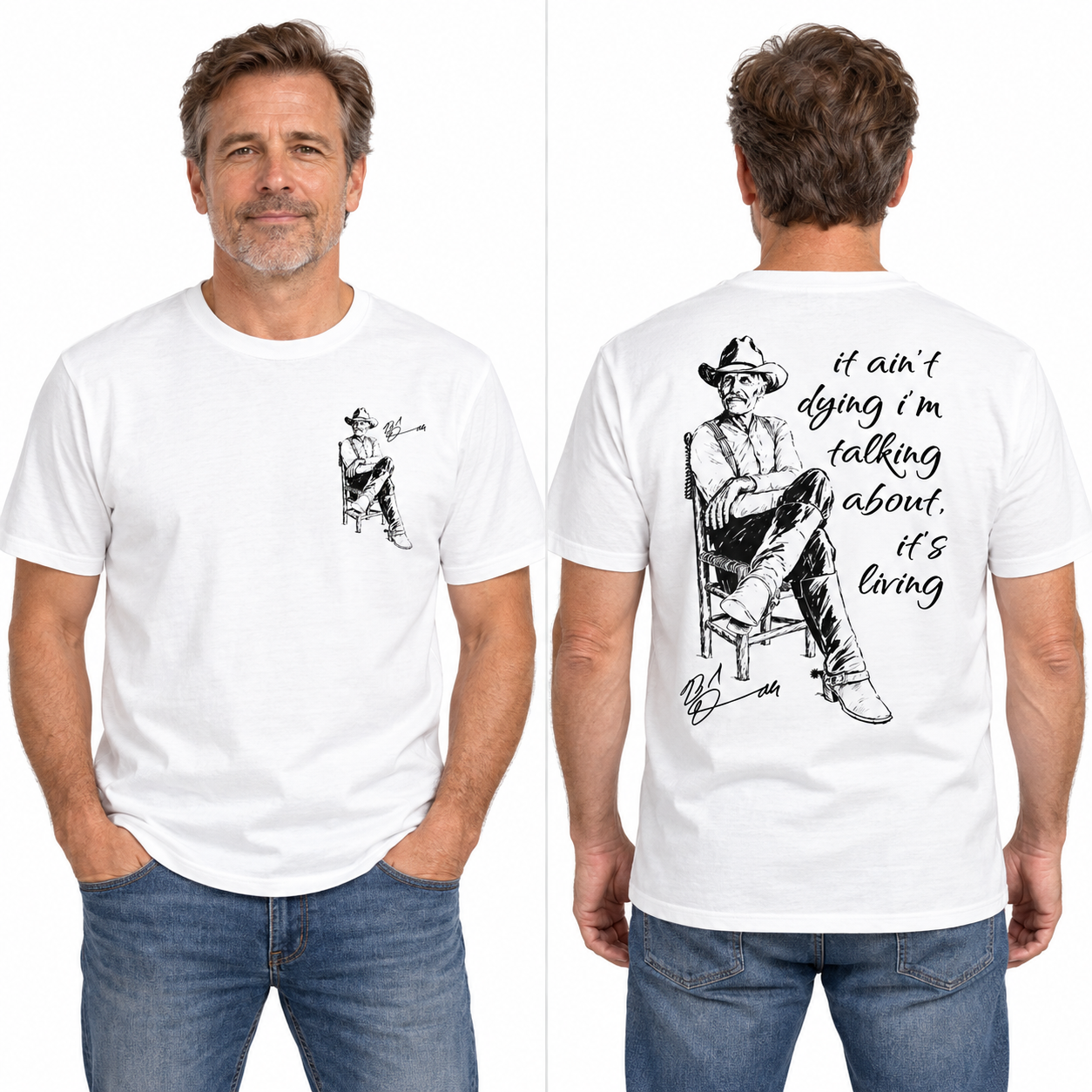 Vintage Western Movie Shirt, Front Back Print Sand Unisex Top