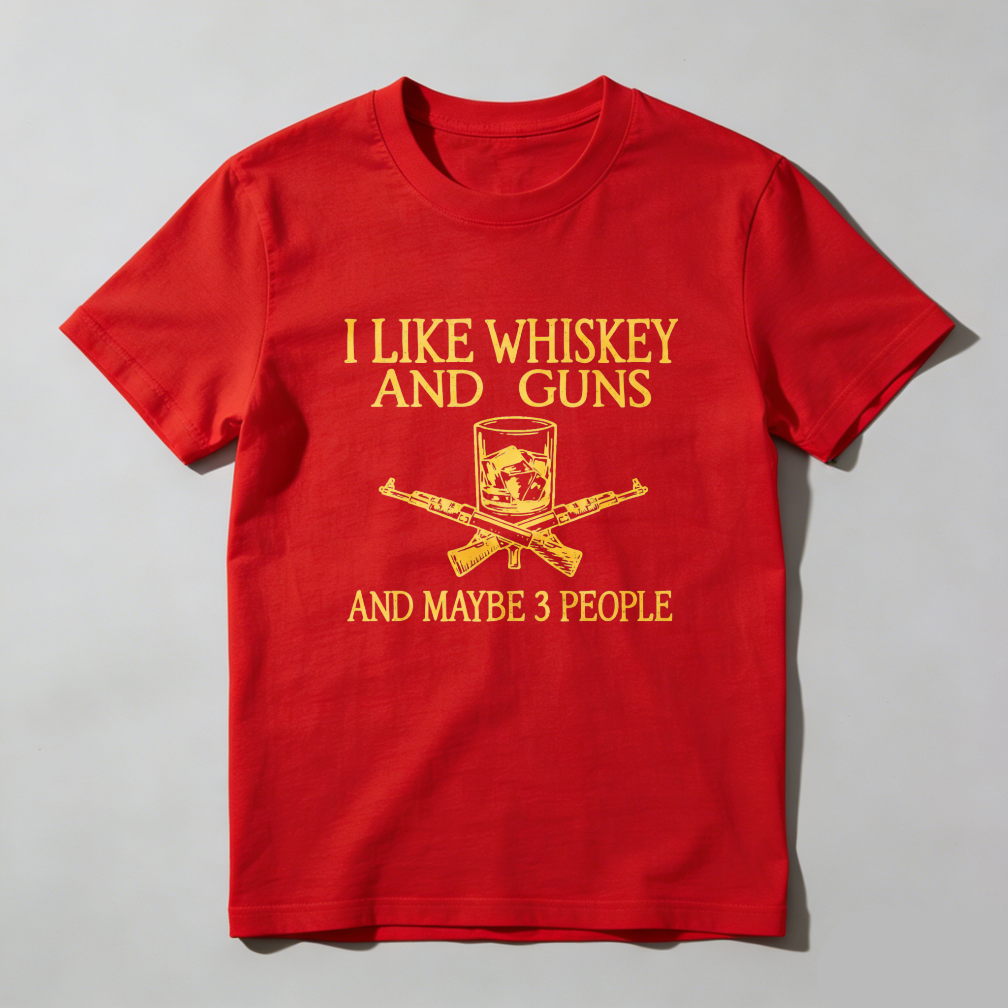 Teecurent I Like Whiskey And Guns And Maybe 3 People Pure Cotton Short Sleeve T Shirt-TeeCurent