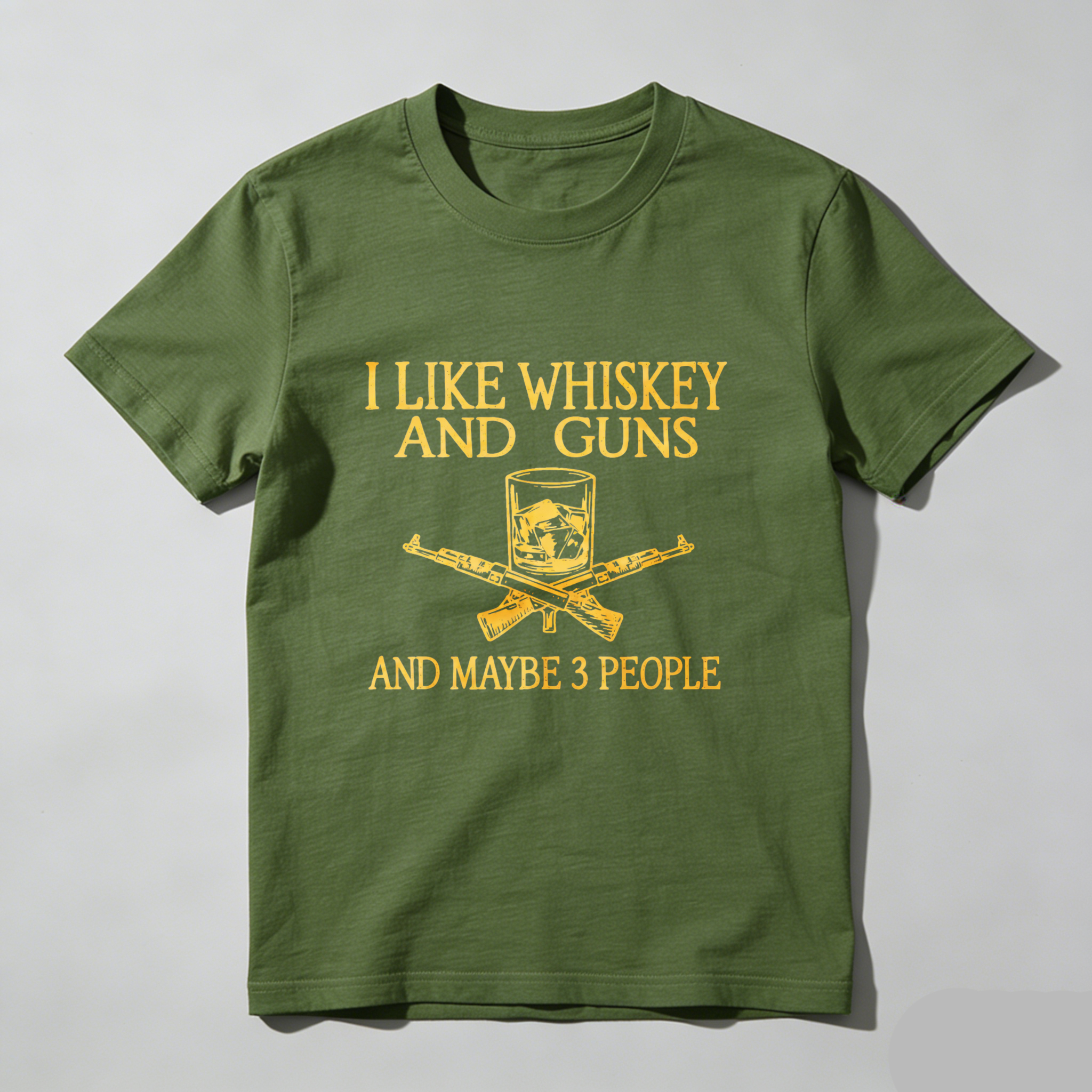 Teecurent I Like Whiskey And Guns And Maybe 3 People Pure Cotton Short Sleeve T Shirt-TeeCurent