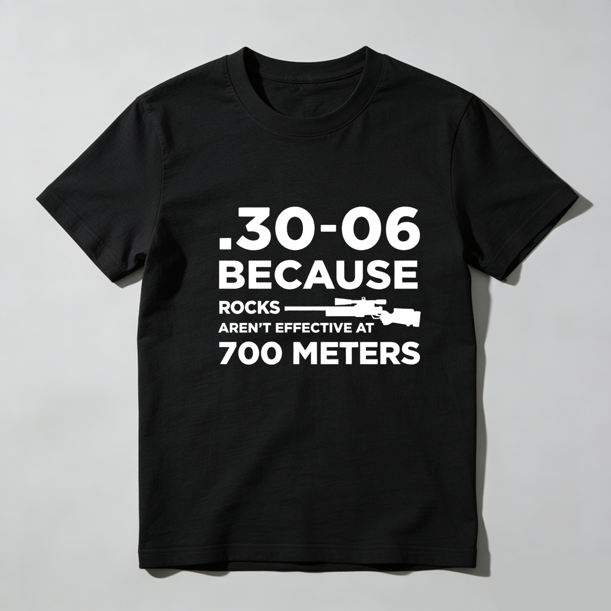 Teecurent .30-06 Because Rocks Arent Effective At 700 Meters Pure Cotton Short Sleeve T Shirt-TeeCurent