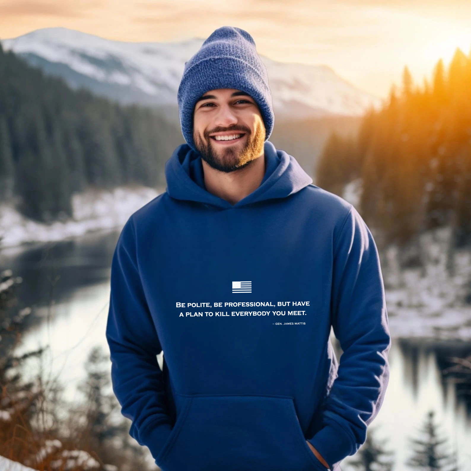 TEECURENT Gildan Be Polite Be Professional But Have A Plan To Kill Everybody You Meet Hoodie With American Flag Quote For Men And Women Casual Sweatshirt With Pockets Black Pullover Top