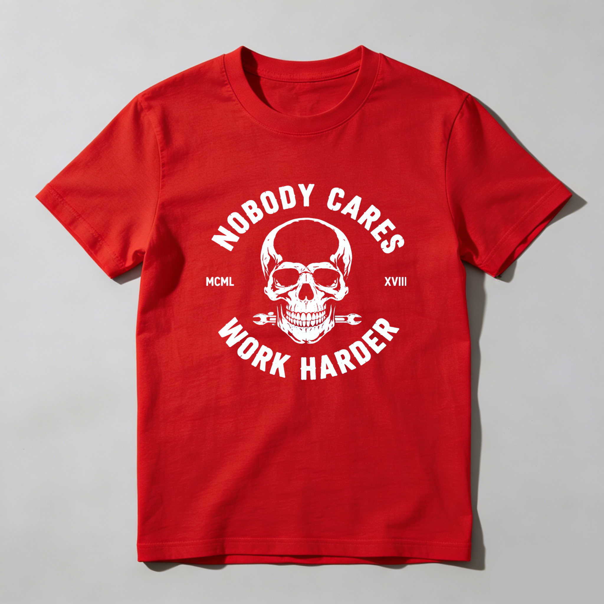 Teecurent Nobody Cares Work Harder Skull Design Pure Cotton Short Sleeve T-Shirt-TeeCurent