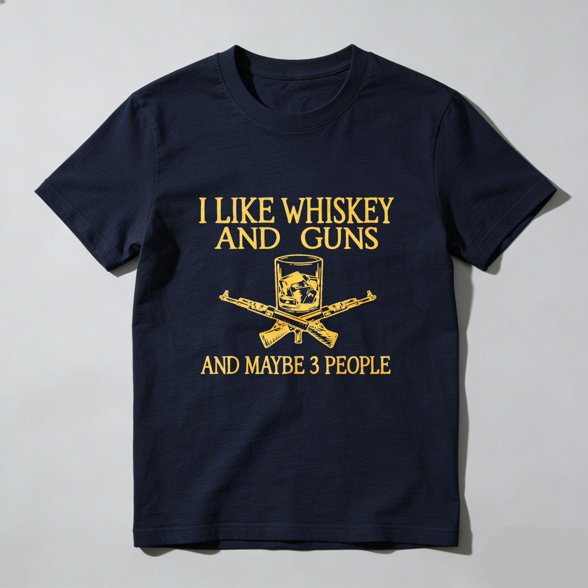 Teecurent I Like Whiskey And Guns And Maybe 3 People Pure Cotton Short Sleeve T Shirt-TeeCurent