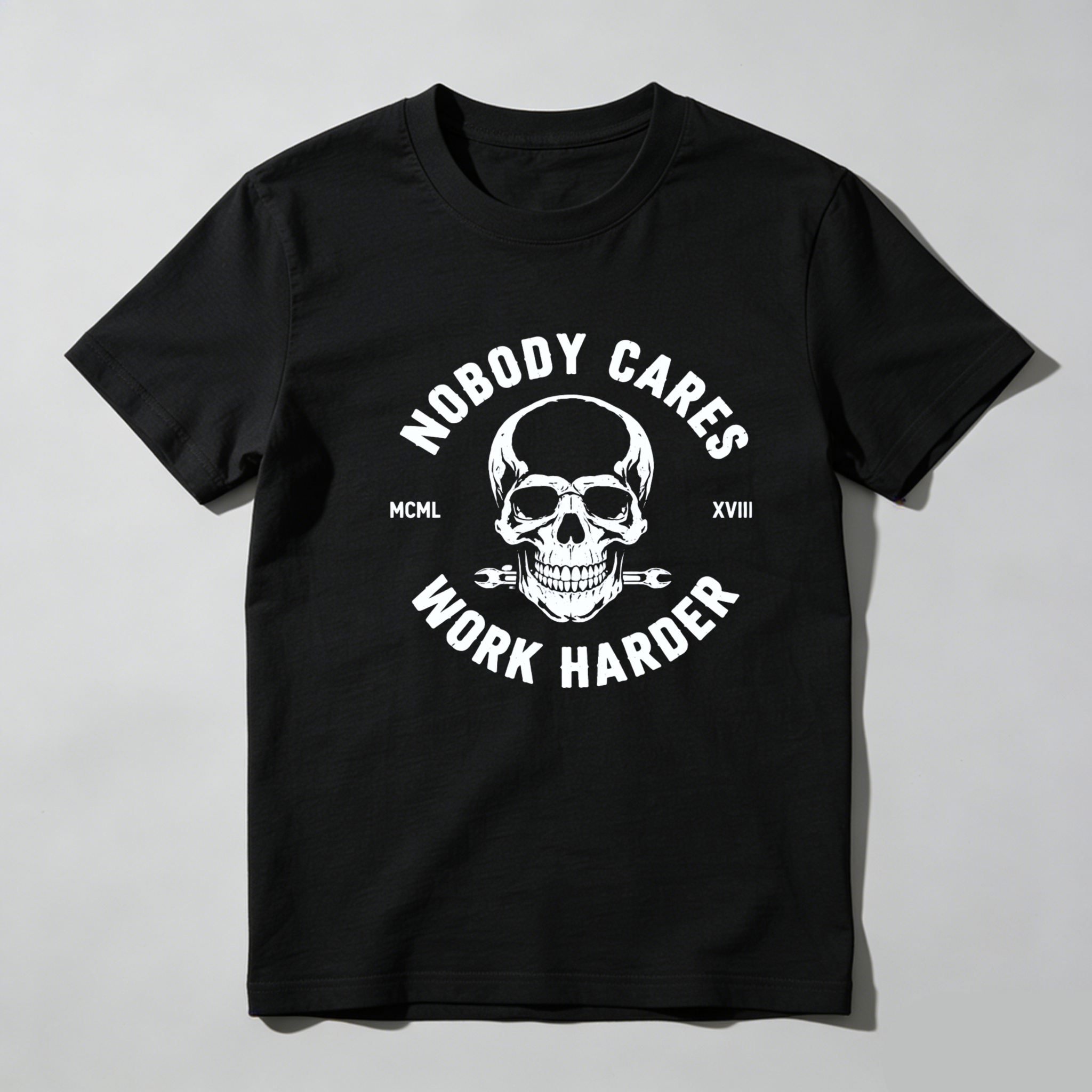 Teecurent Nobody Cares Work Harder Skull Design Pure Cotton Short Sleeve T-Shirt-TeeCurent