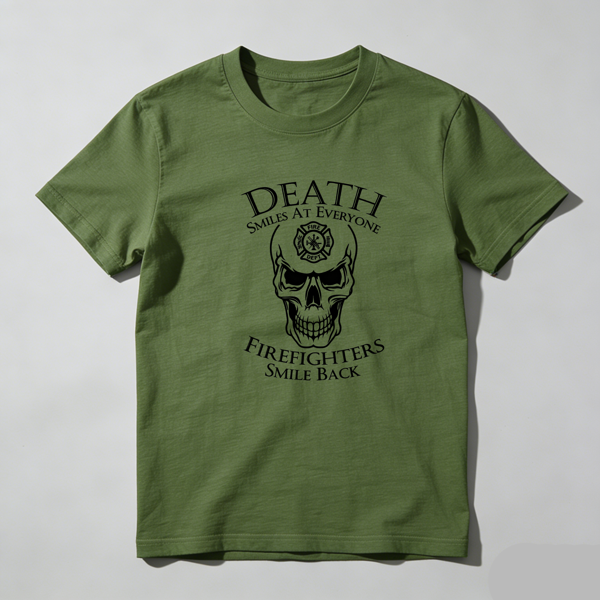 TEECURENT Death Smiles At Everyone Firefighters Smile Back Pure Cotton Short Sleeve T Shirt-TeeCurent