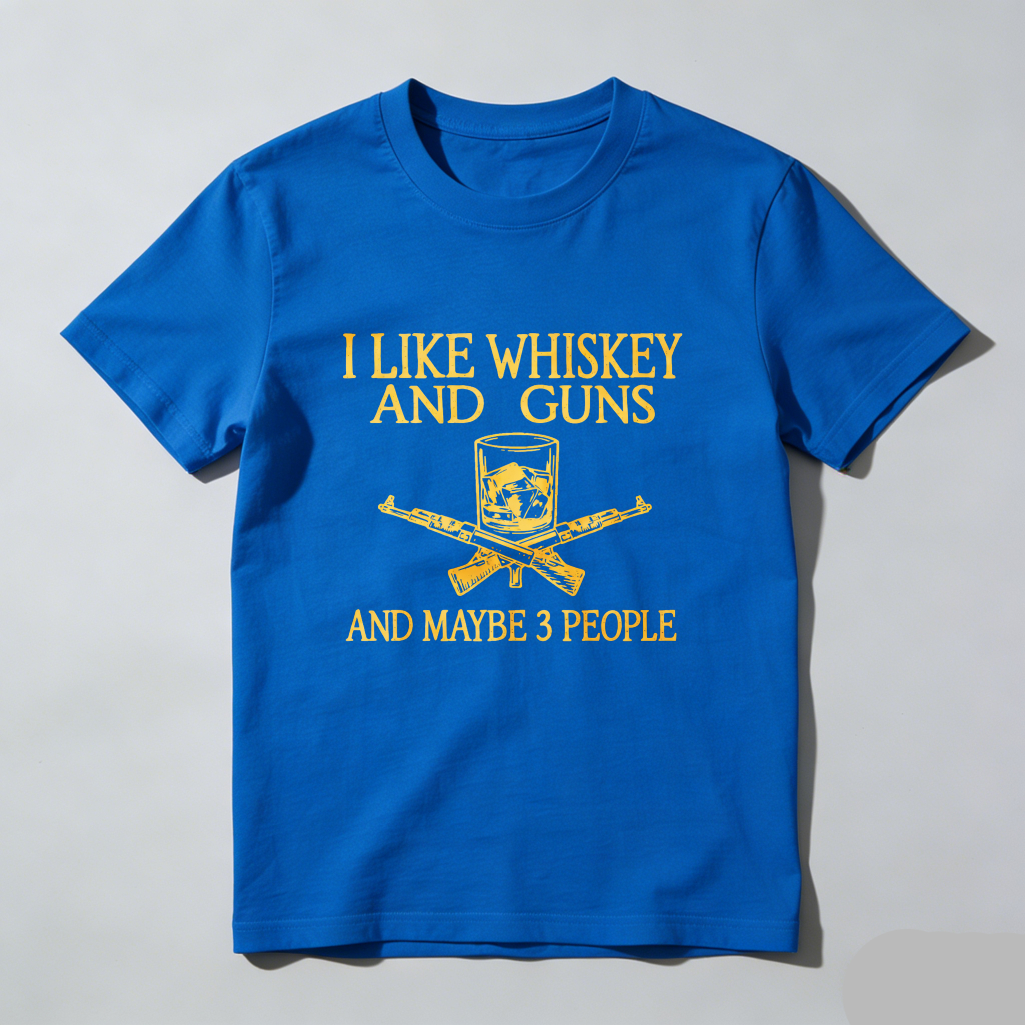 Teecurent I Like Whiskey And Guns And Maybe 3 People Pure Cotton Short Sleeve T Shirt-TeeCurent